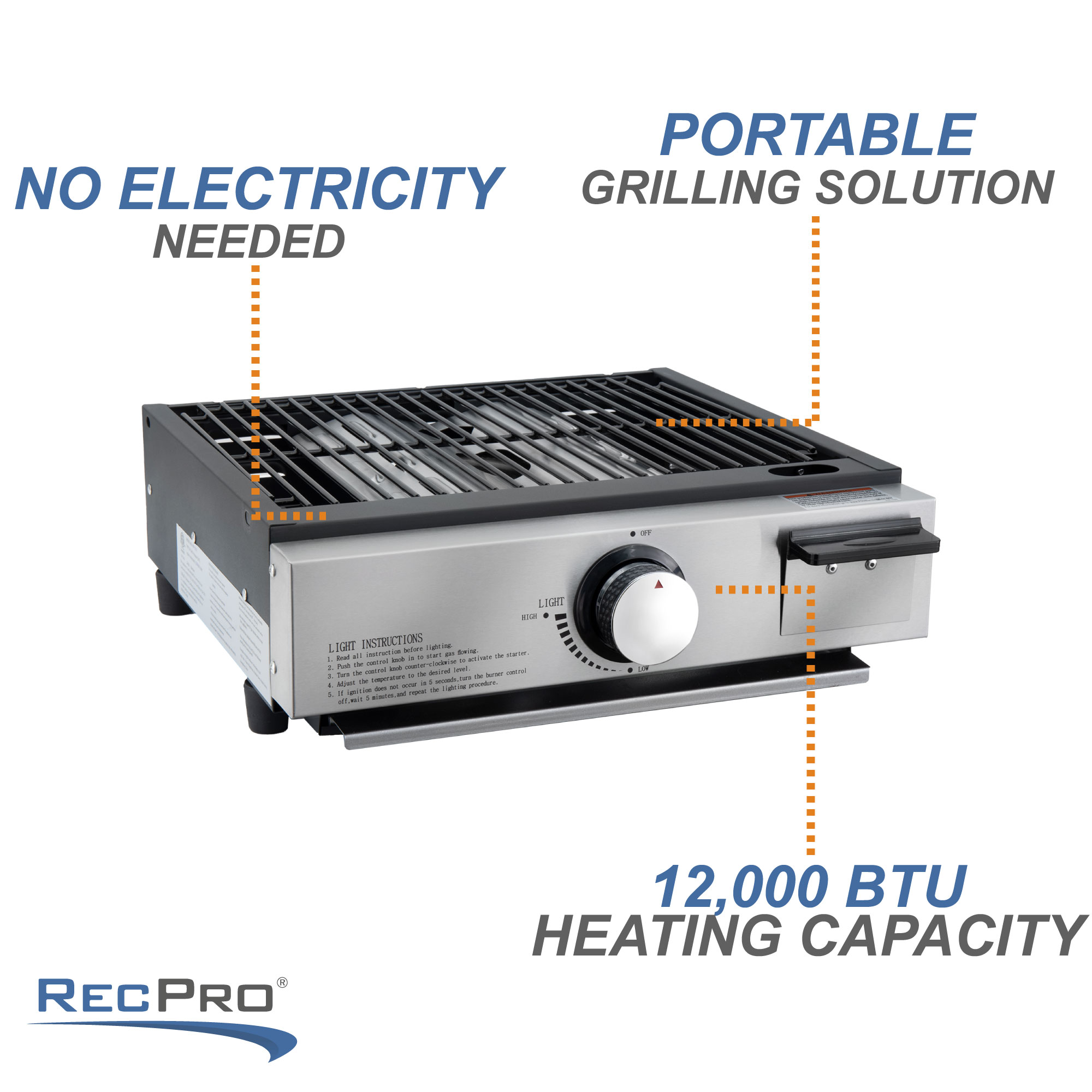 RecPro RV Side-by-Side Griddle and Grill | 3-Burner Propane GAS Cooktop | Flat-Top Grill and Grates | RV Grill