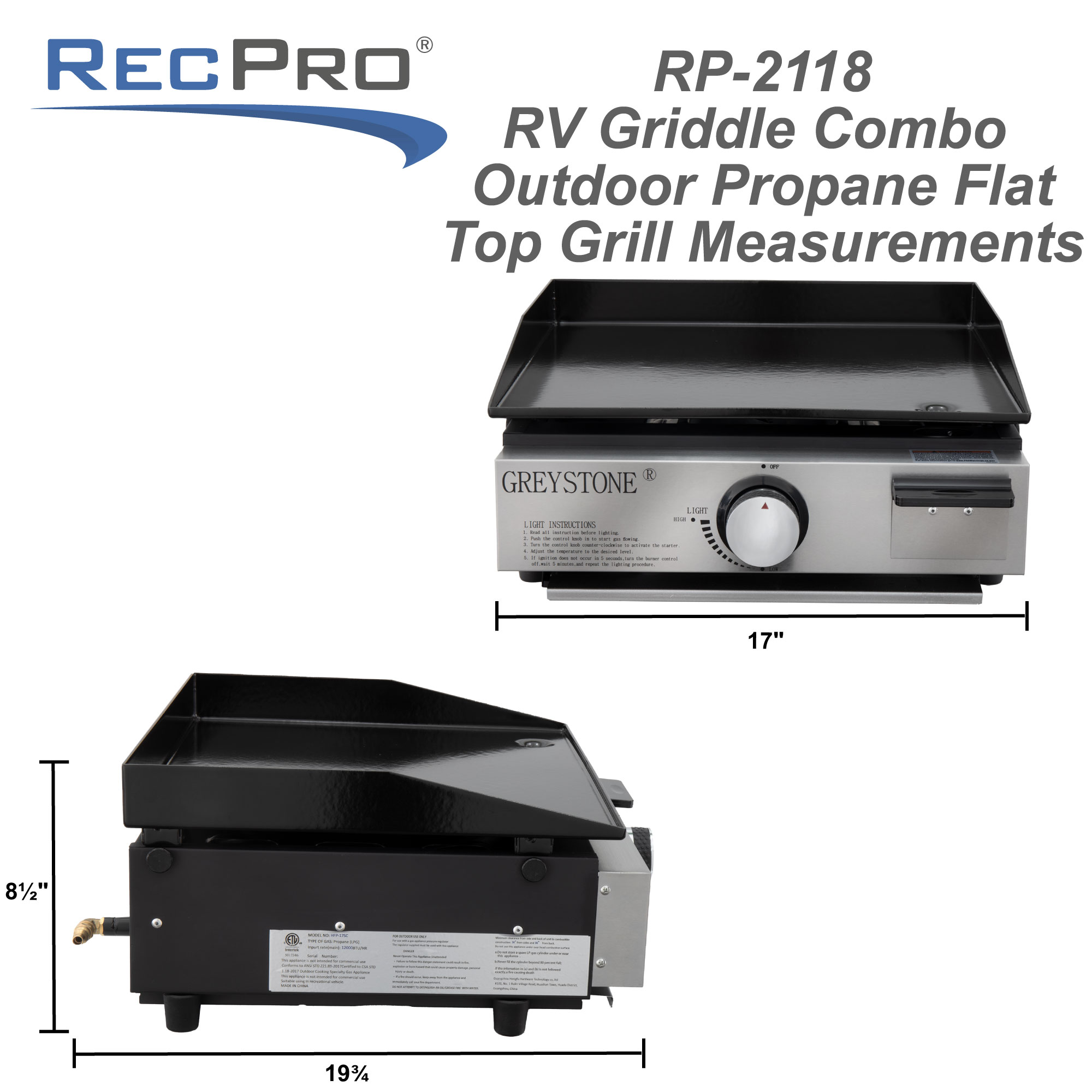 RV Griddle Combo Outdoor Propane Flat Top Grill - RecPro