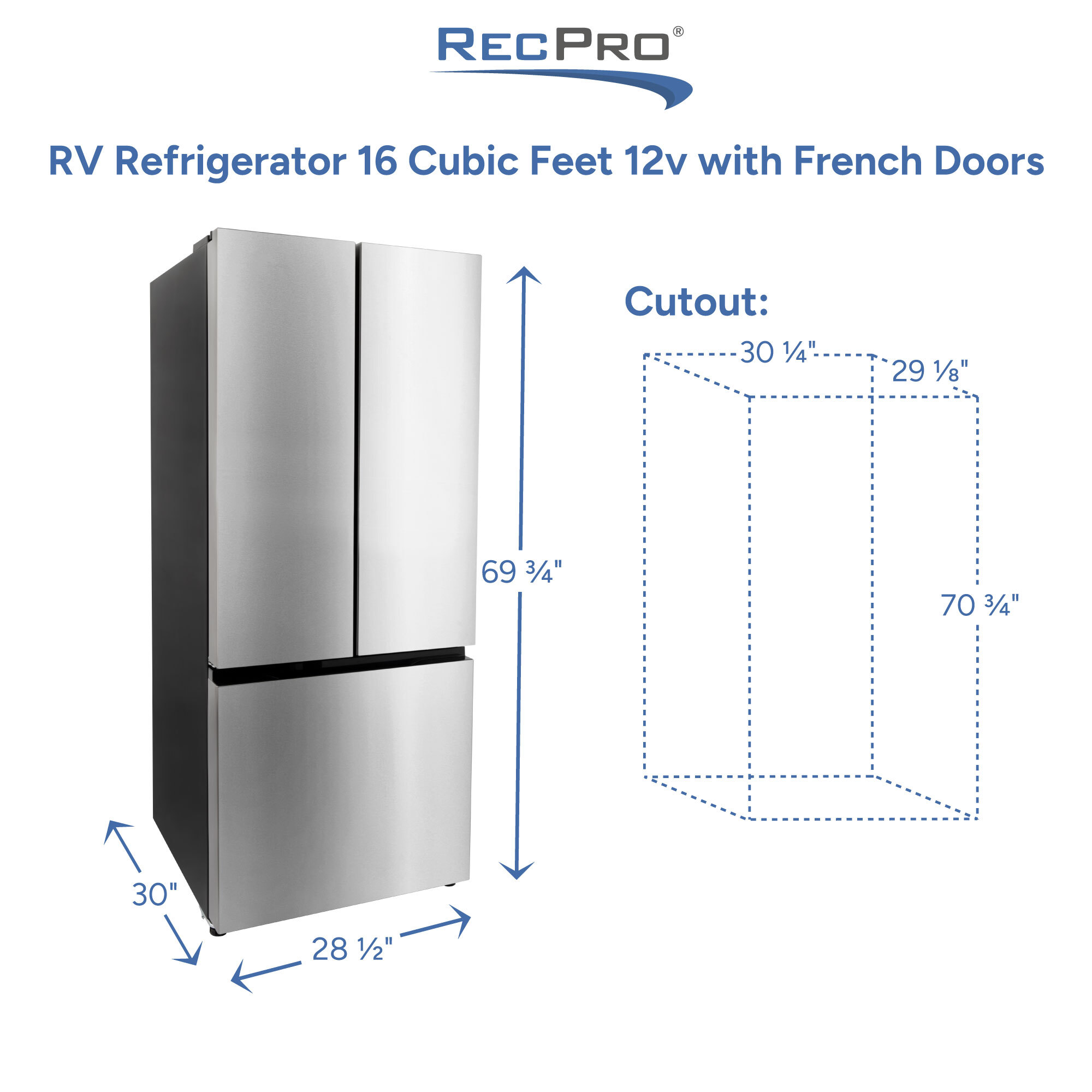RV Refrigerator 16 Cubic Feet 12v with French Doors Measurements 