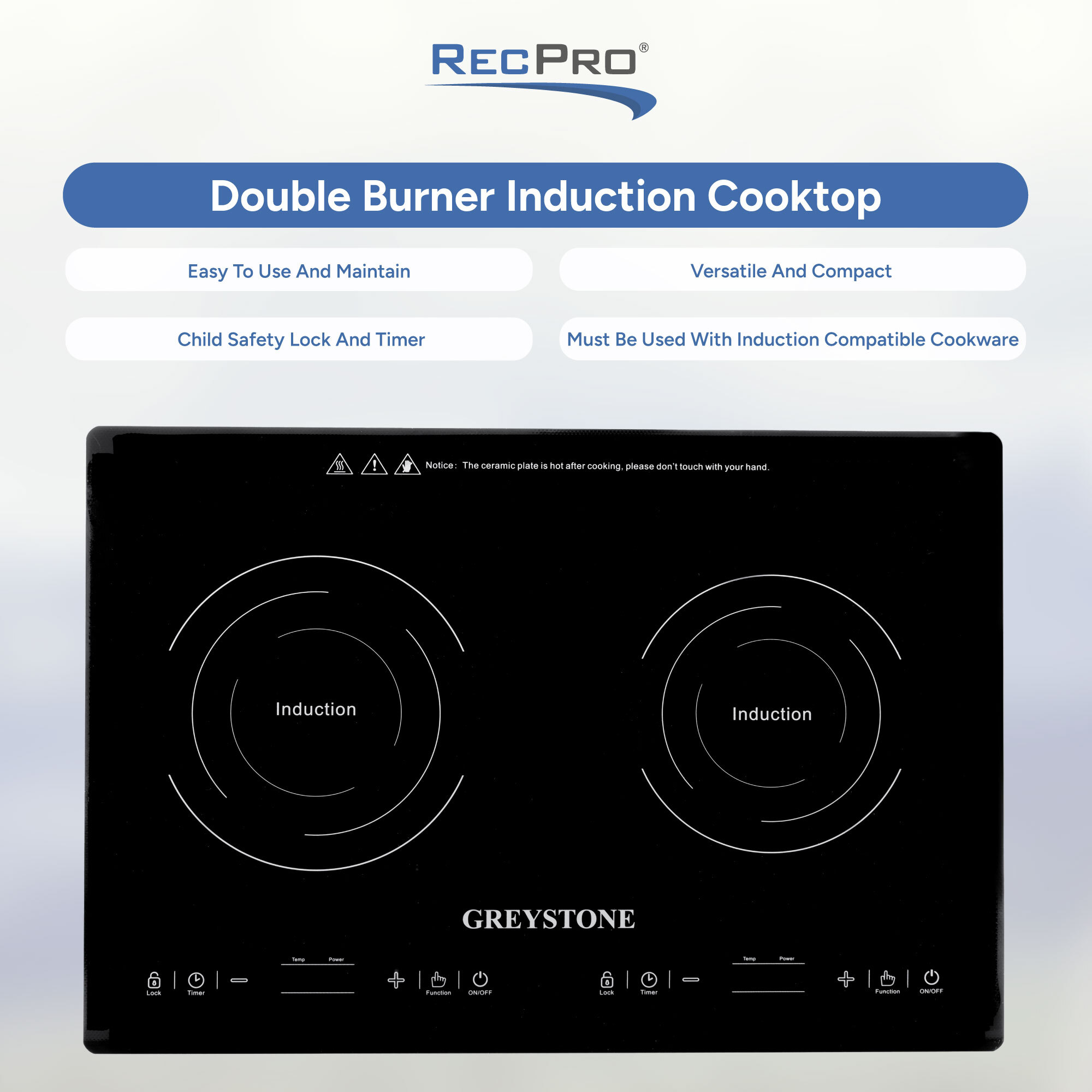 Easy to Use and Maintain, Versatile and Compact, Child Safety Lock, Must Use Induction Compatible Cookware 