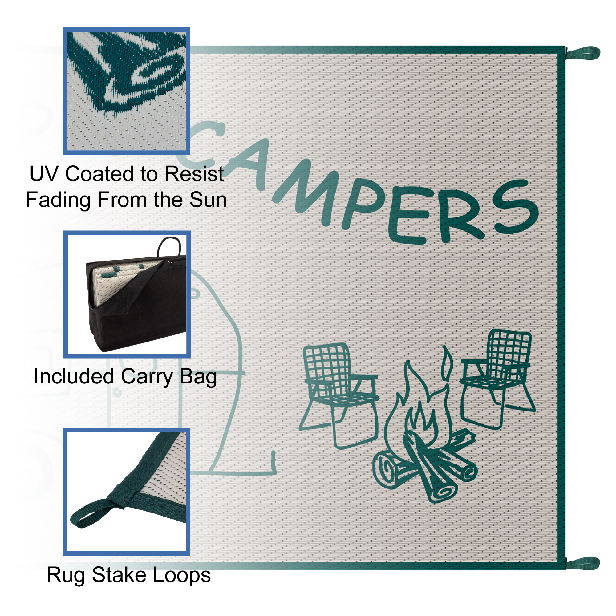 RecPro Happy Campers RV Outdoor Waterproof Rug