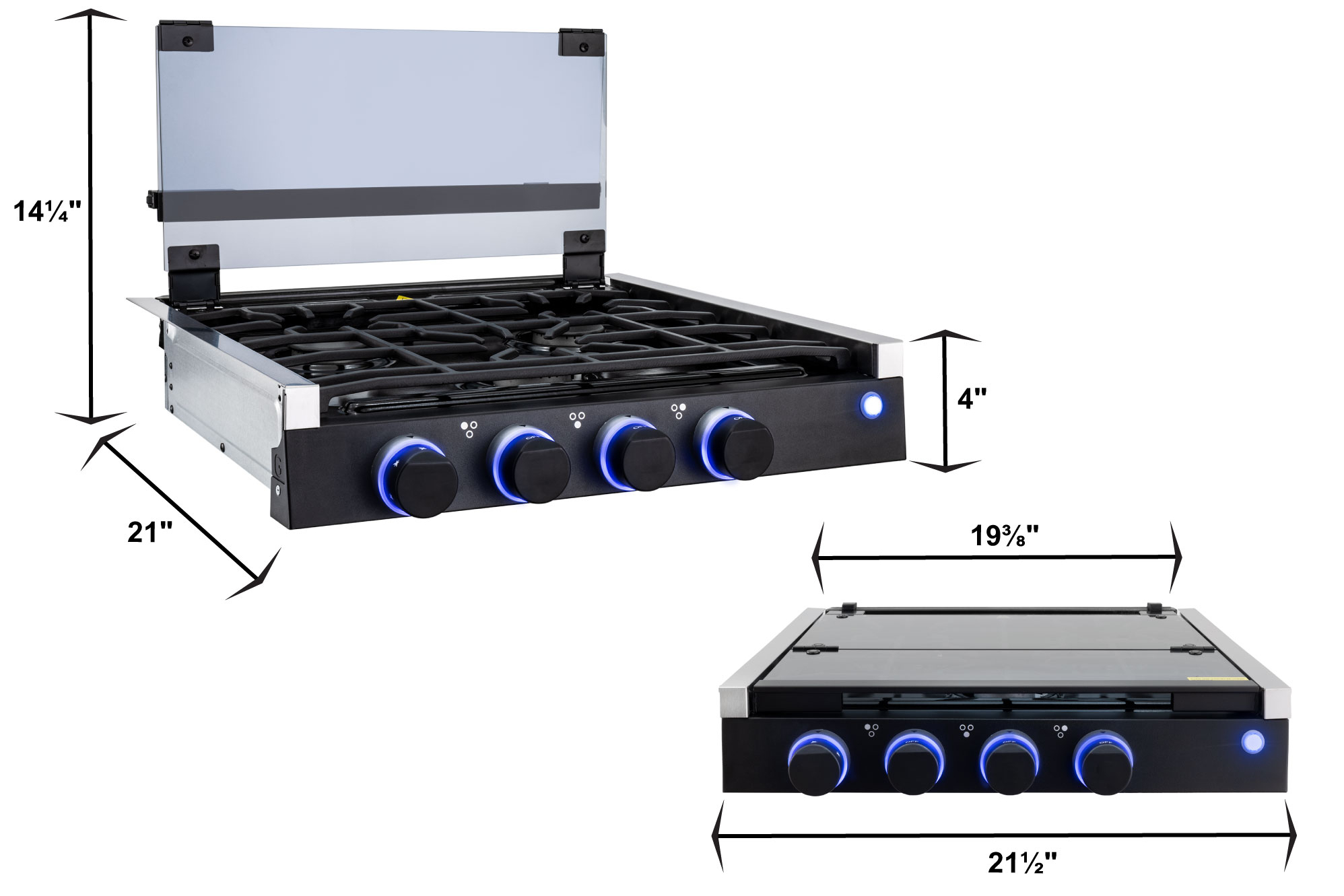 RV Three Burner Gas Cooktop with Cover RecPro