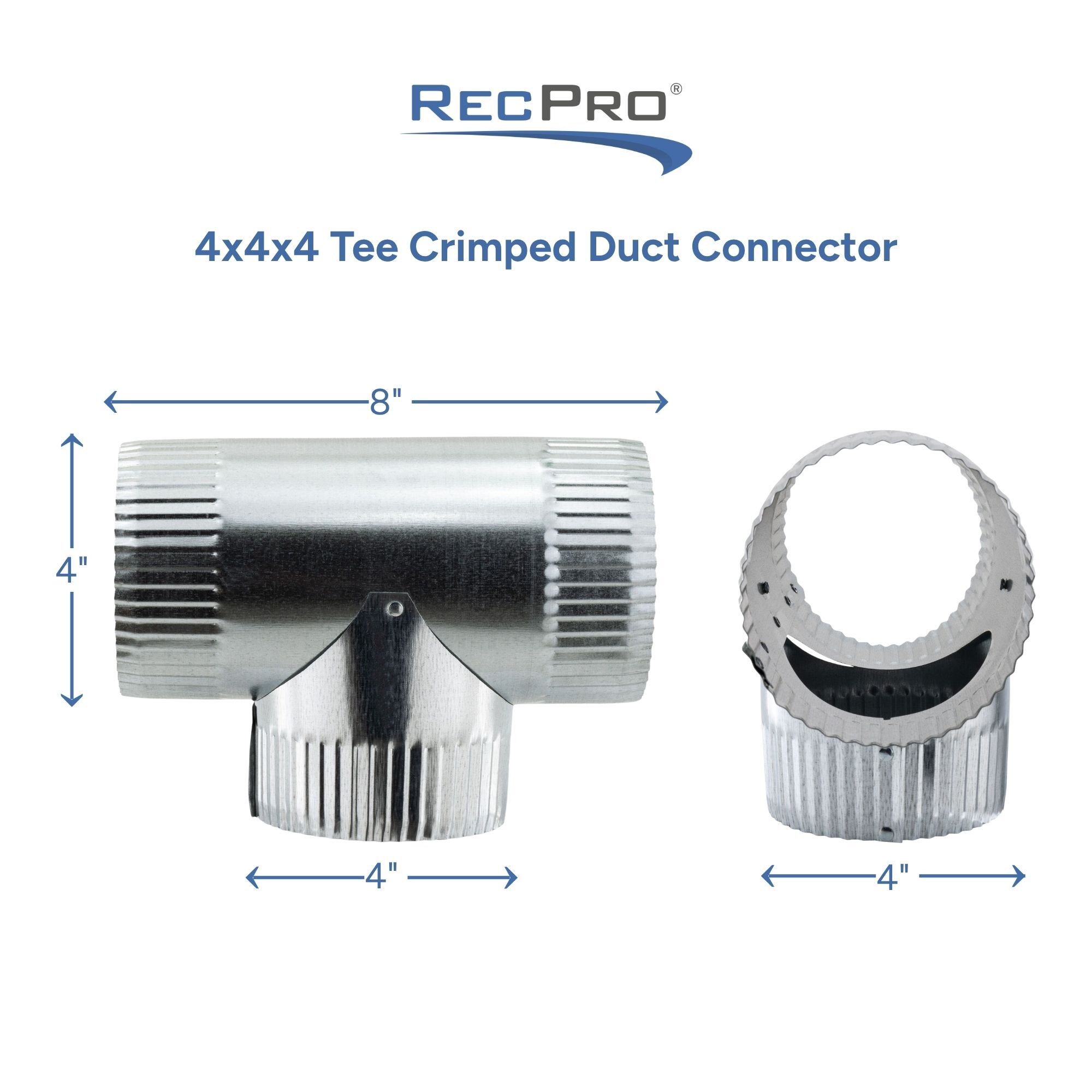 4x4x4 Tee Crimped Duct Connector Measurements 