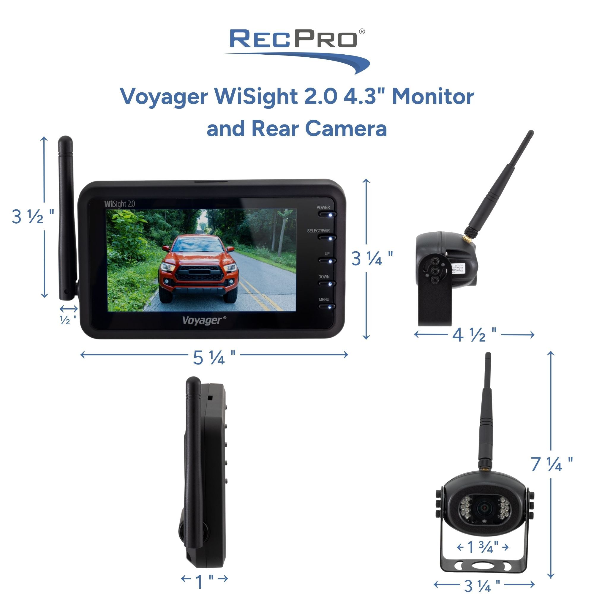 Voyager WiSight 2.0 4.3" Monitor and Rear Camera Measurements Voyager WiSight 2.0 4.3" Monitor and Rear Camera Measurements