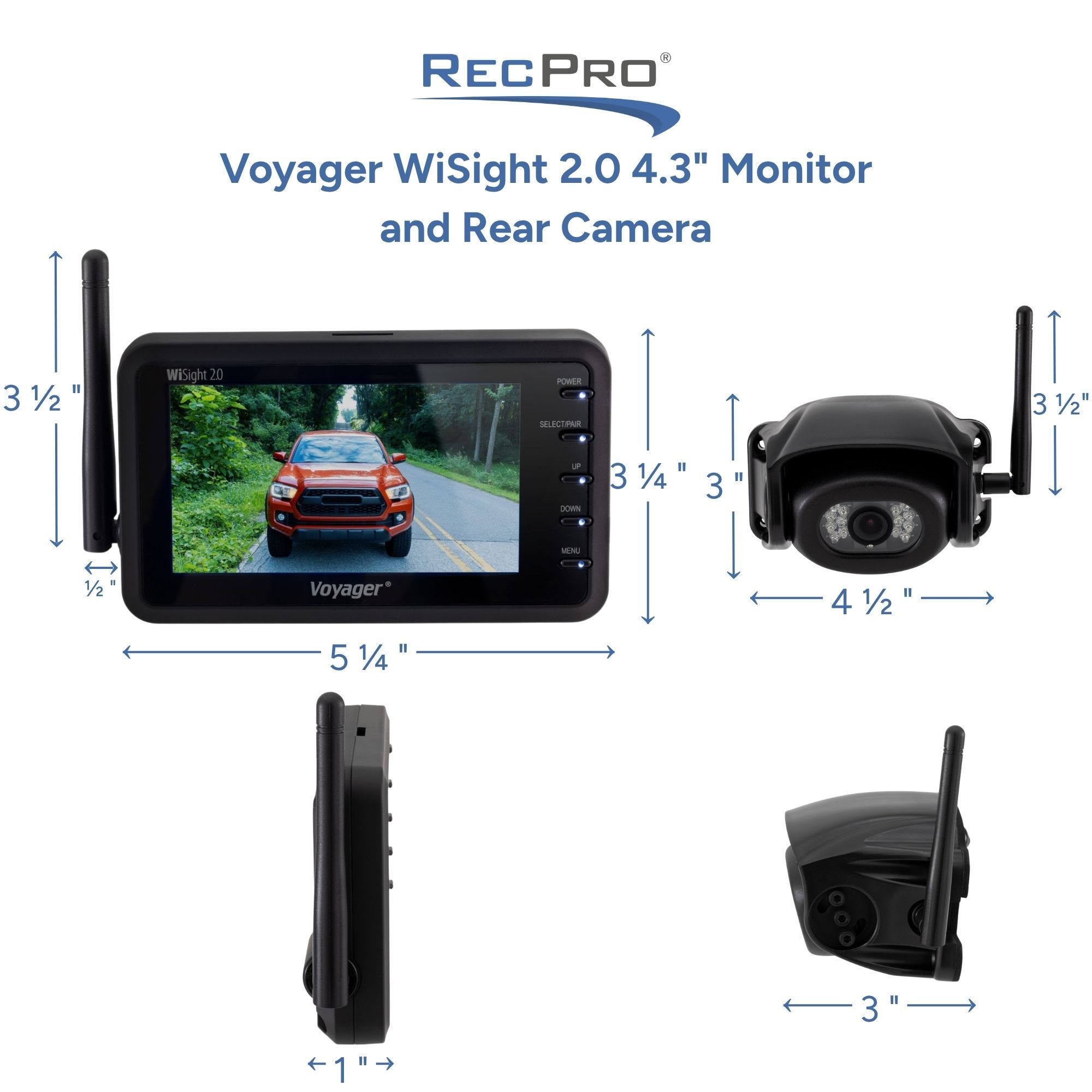 Voyager WiSight 2.0 4.3" Monitor and Rear Camera Measurements Voyager WiSight 2.0 4.3" Monitor and Rear Camera Measurements