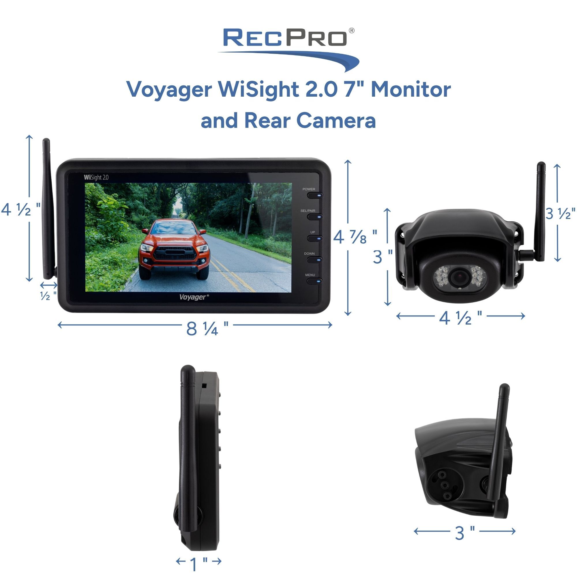 Voyager WiSight 2.0 7" Monitor and Rear Camera Measurements Voyager WiSight 2.0 7" Monitor and Rear Camera Measurements