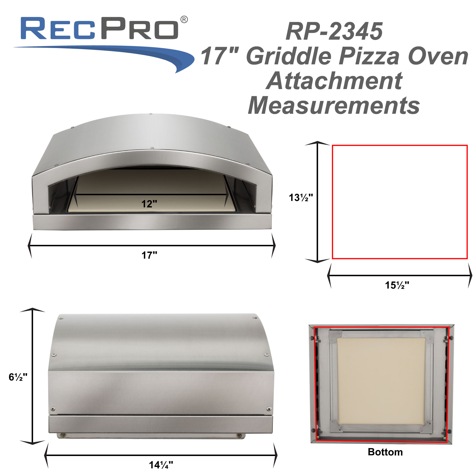 Pizza oven attachment measurements.