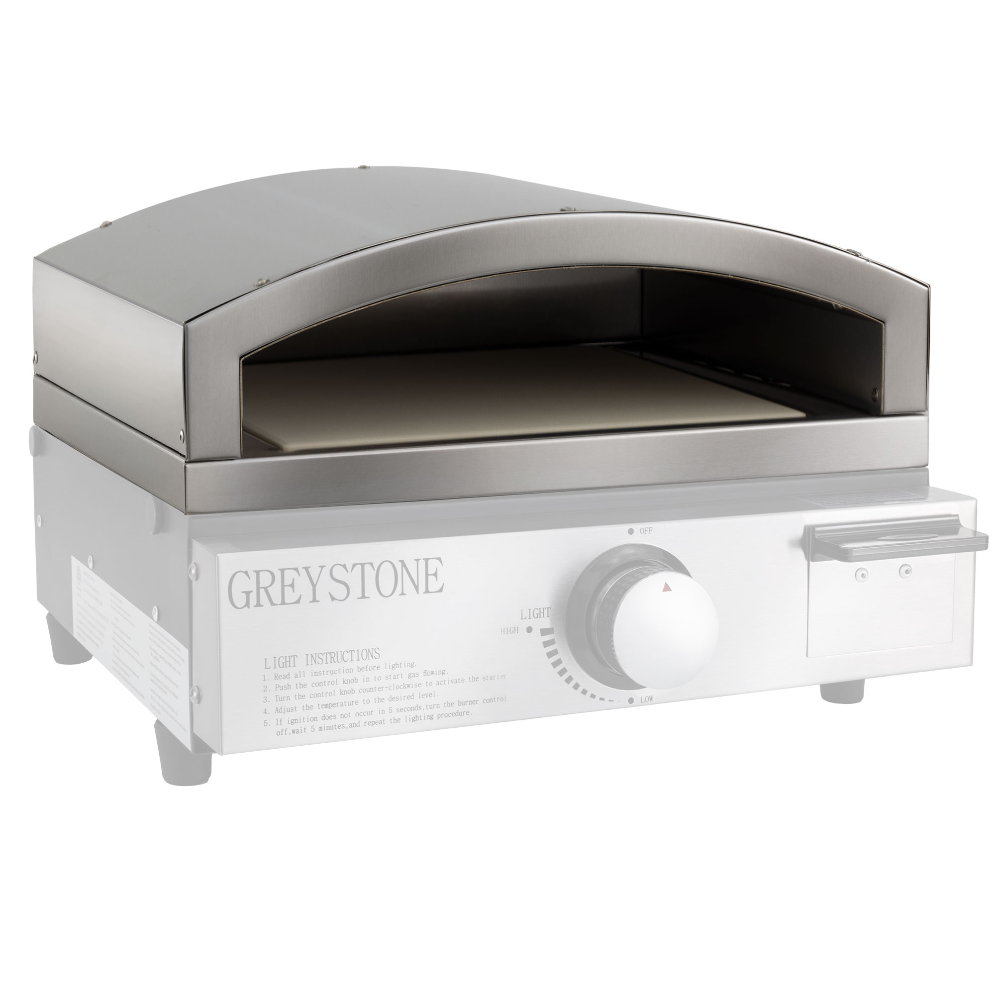 Pizza oven on top of a ghosted out griddle below it.