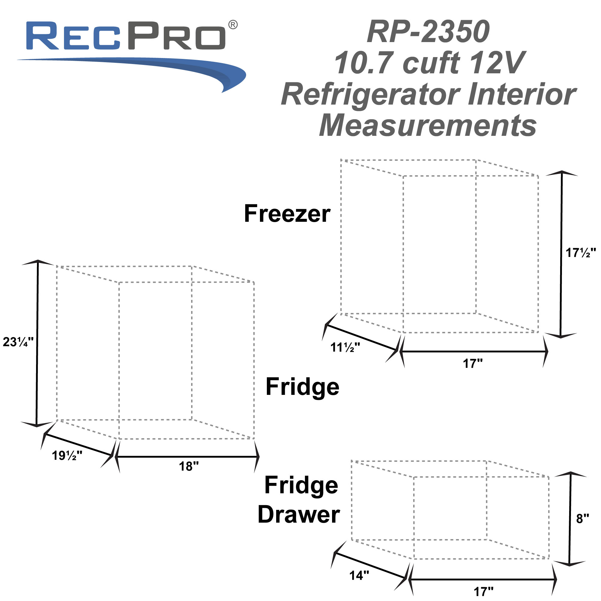RV Refrigerator 10.7 Cubic Feet 12V High Gloss Black