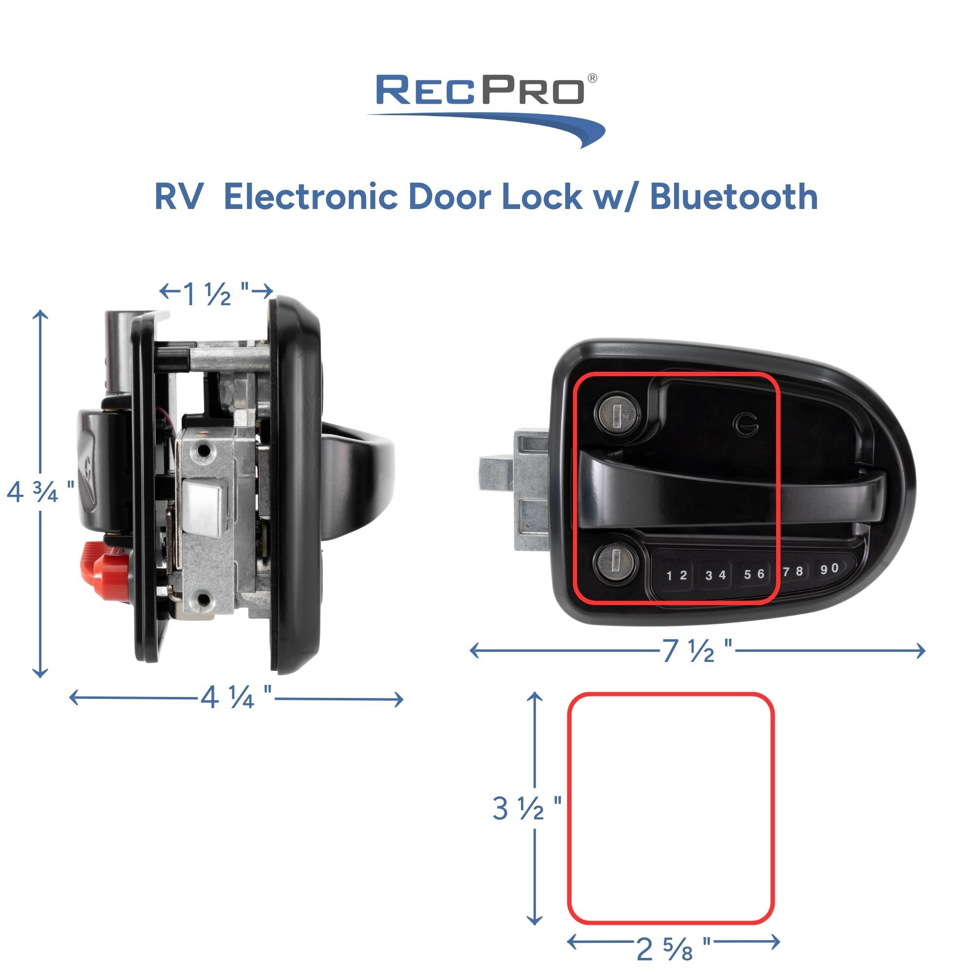 RV Electronic Door Lock w/ Bluetooth Measurements RV Electronic Door Lock w/ Bluetooth Measurements
