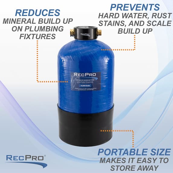 NPGLOBAL RV Water Softener Portable - 16,000 Grains, Test Strips