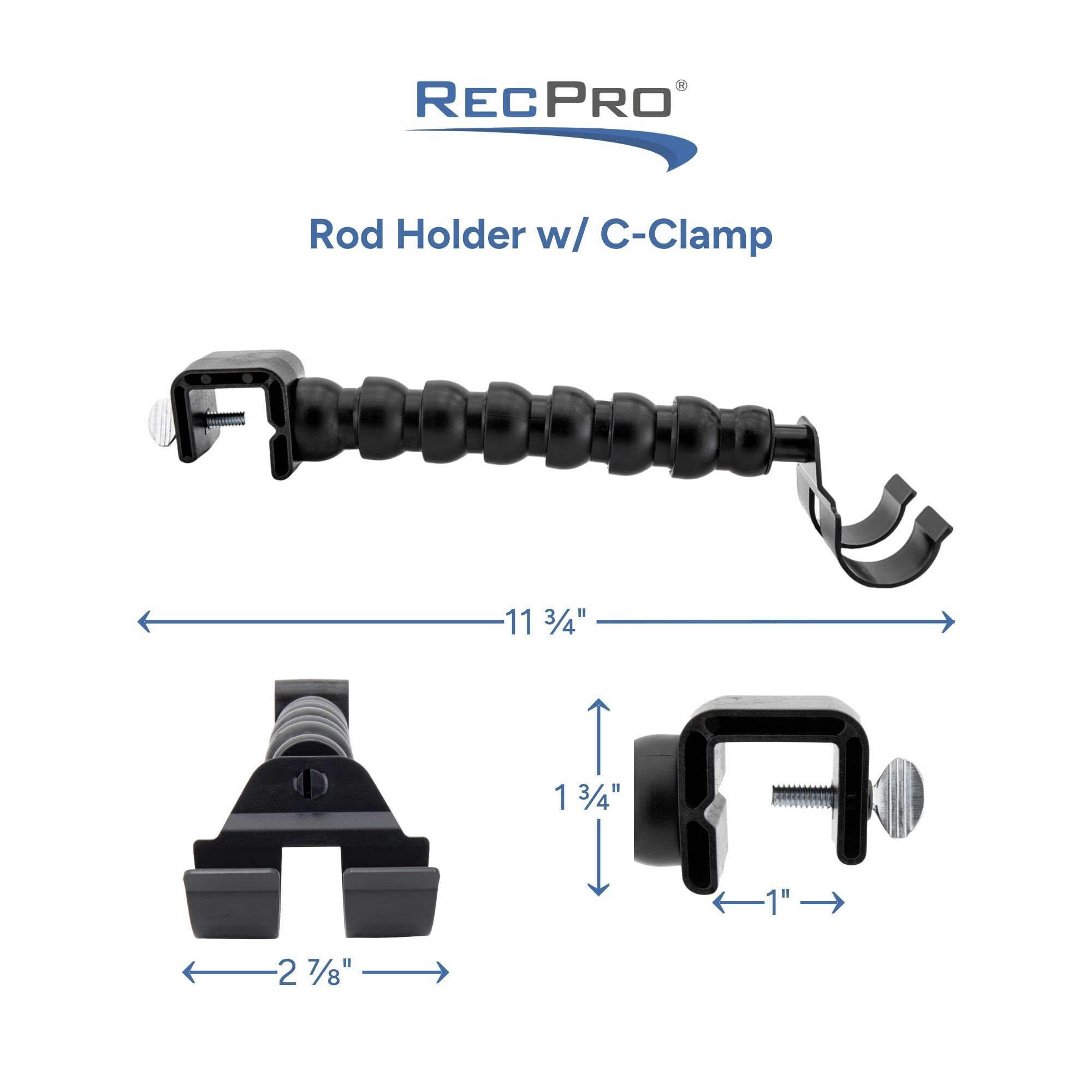 Rod Holder w/ C-Clamp Measurements 