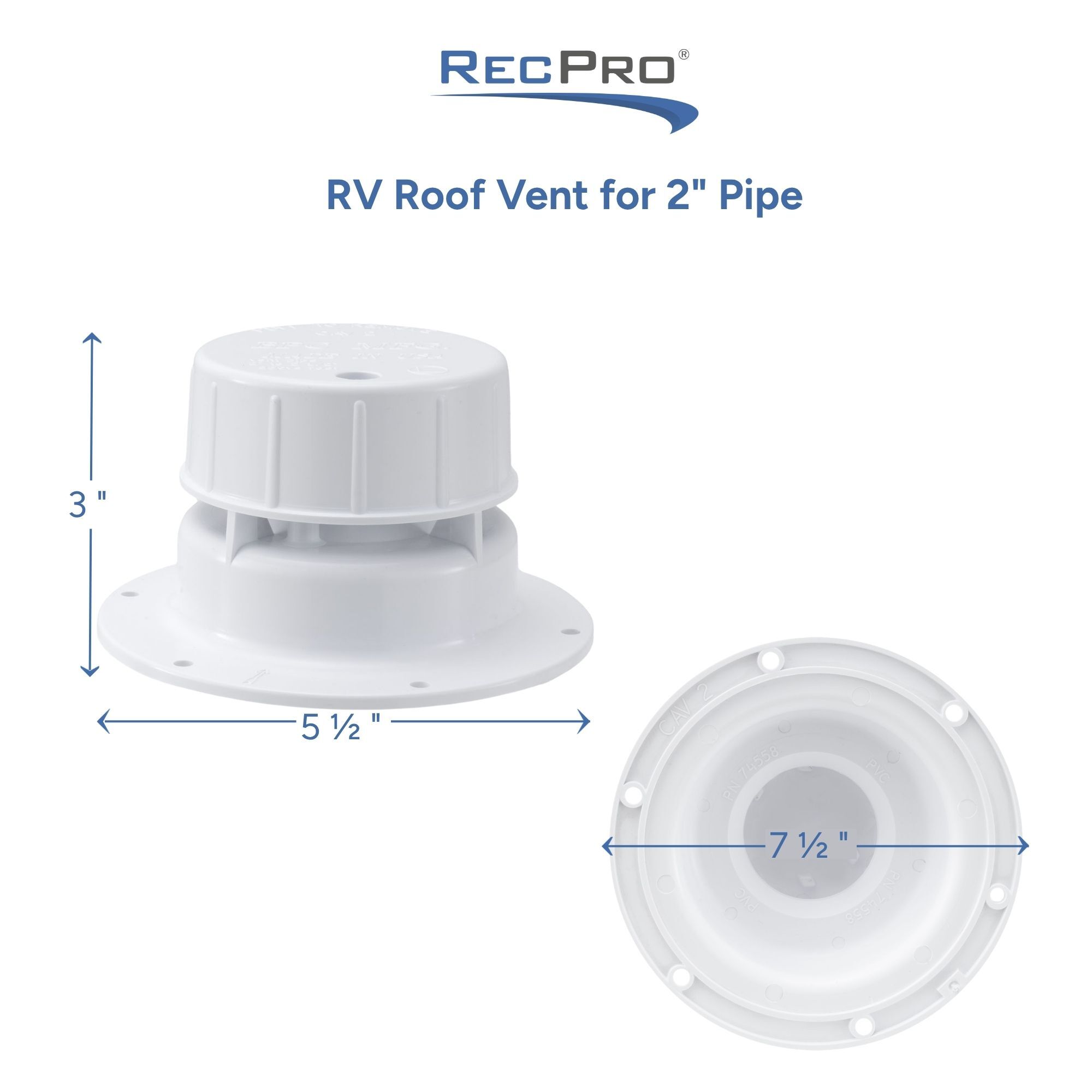 RV Roof Vent for 2" Pipe Measurements RV Roof Vent for 2" Pipe Measurements