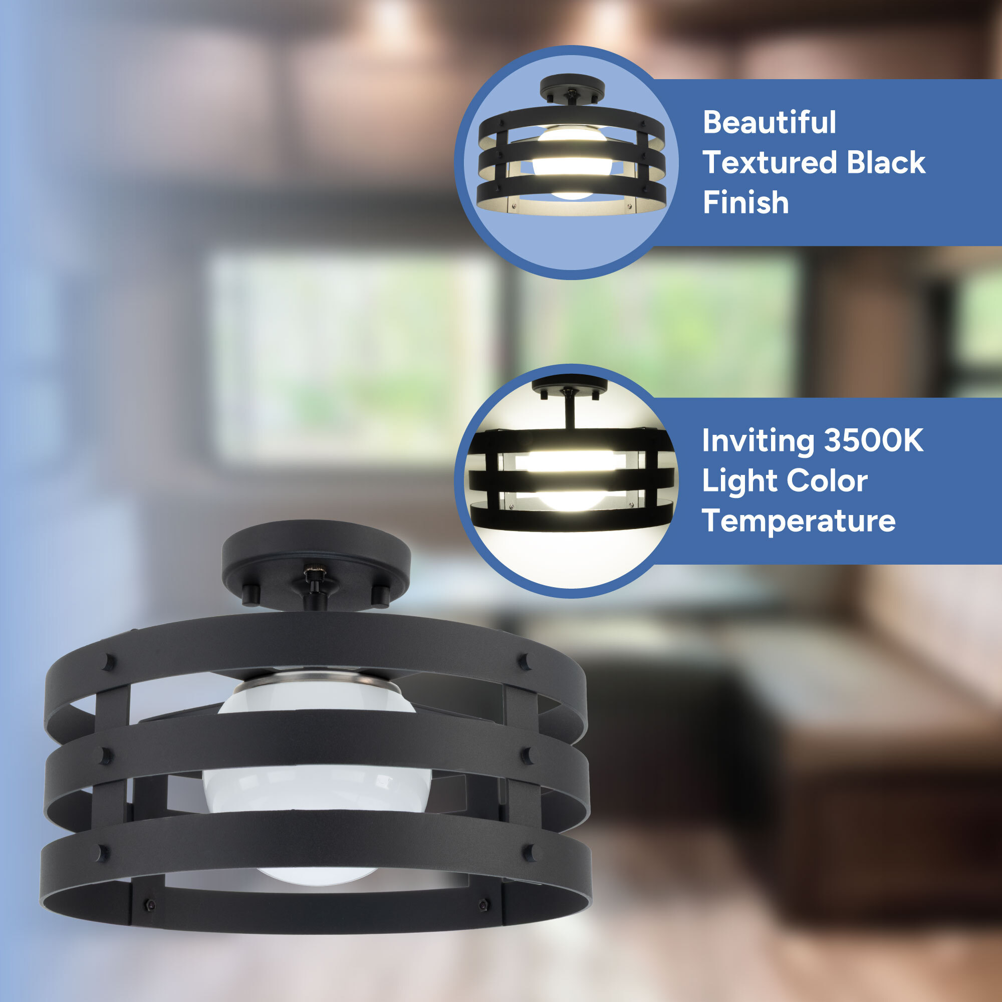 Beautiful textured black finish, 3500K Light Color