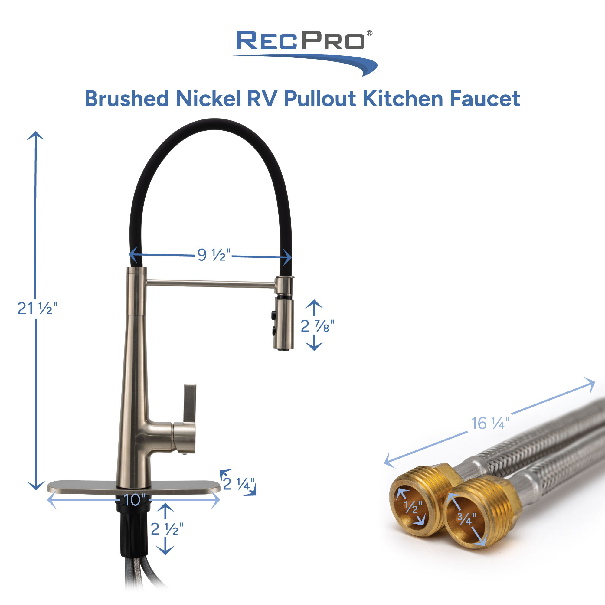 Brushed Nickle RV Pullout Kitchen Faucet Measurements 