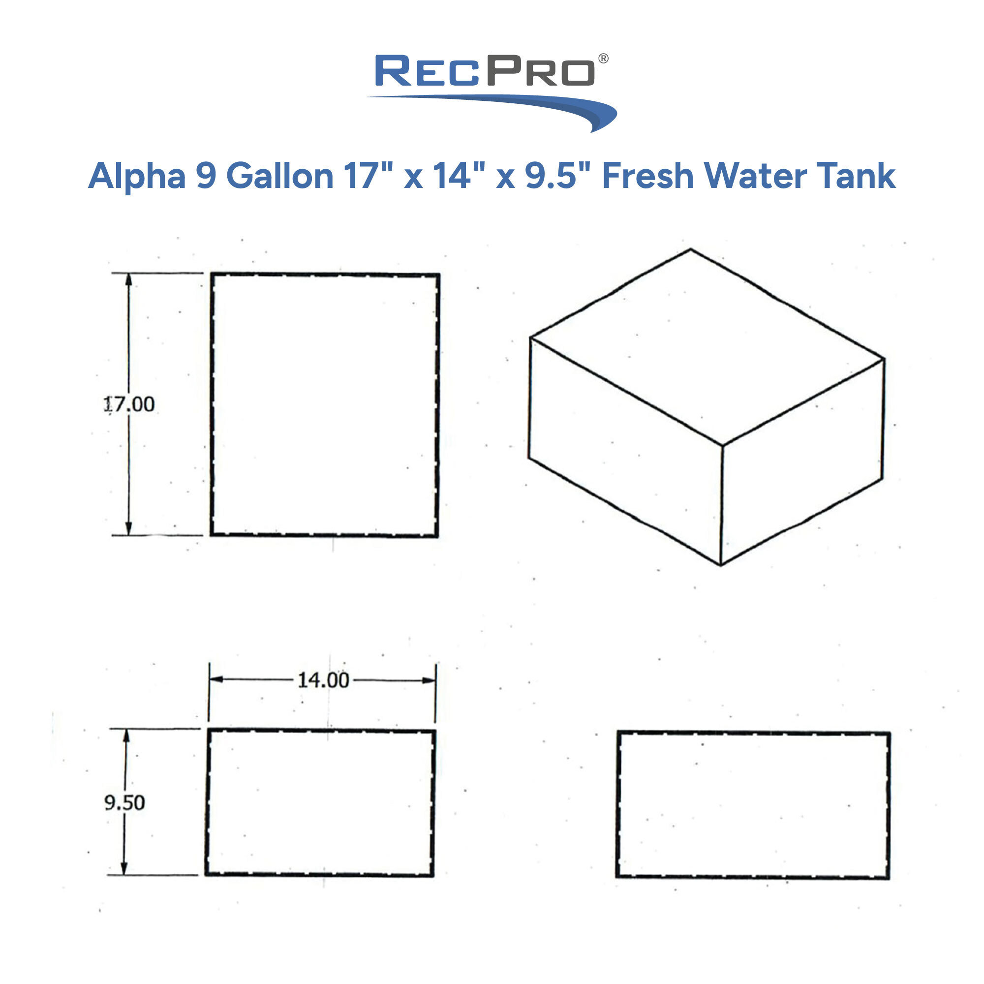 Alpha 9 Gallon 17 x 14 x 9.5 Fresh Water Tank Measurements 