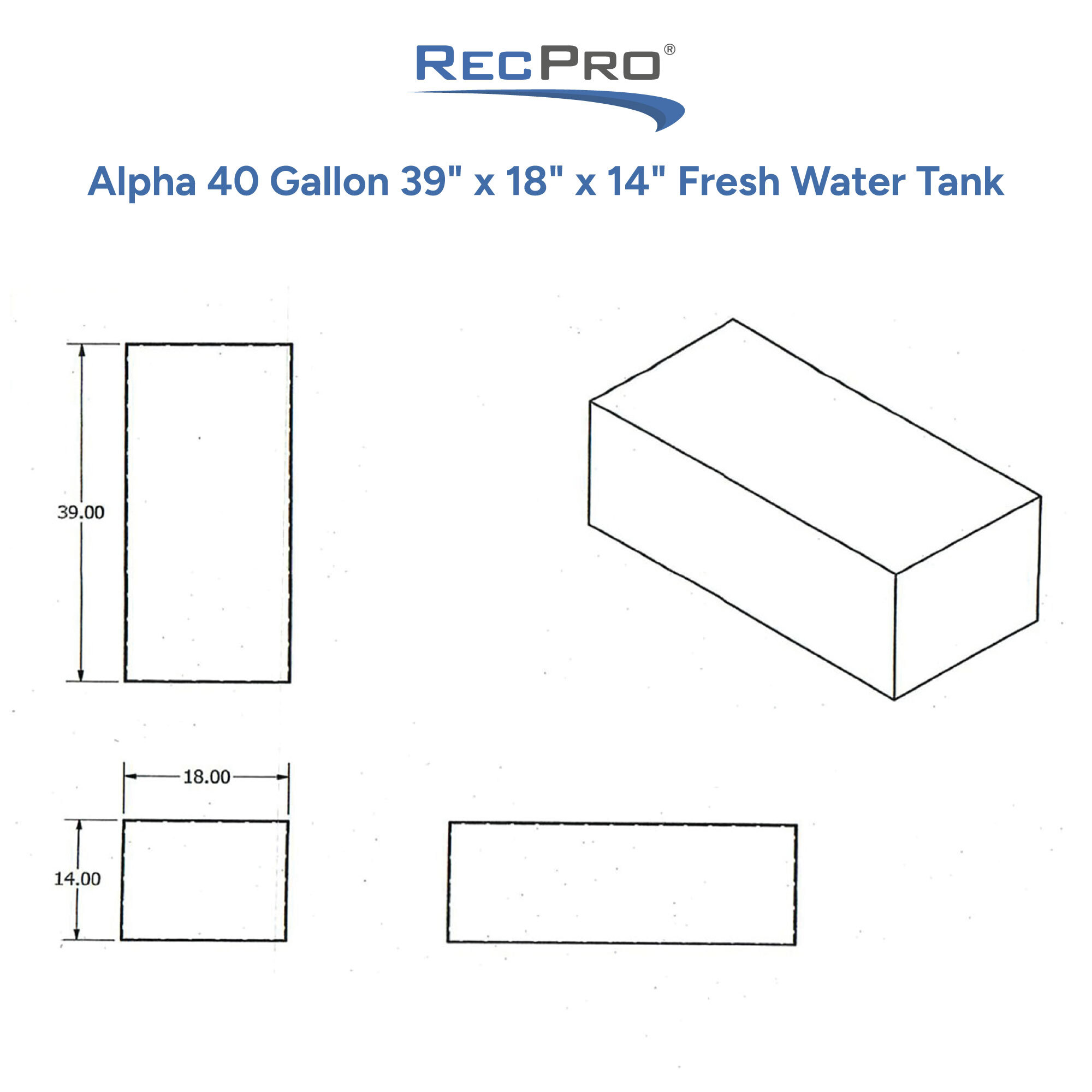 Alpha 40 Gallon 39 x 18 x 14 Fresh Water Tank Measurements 