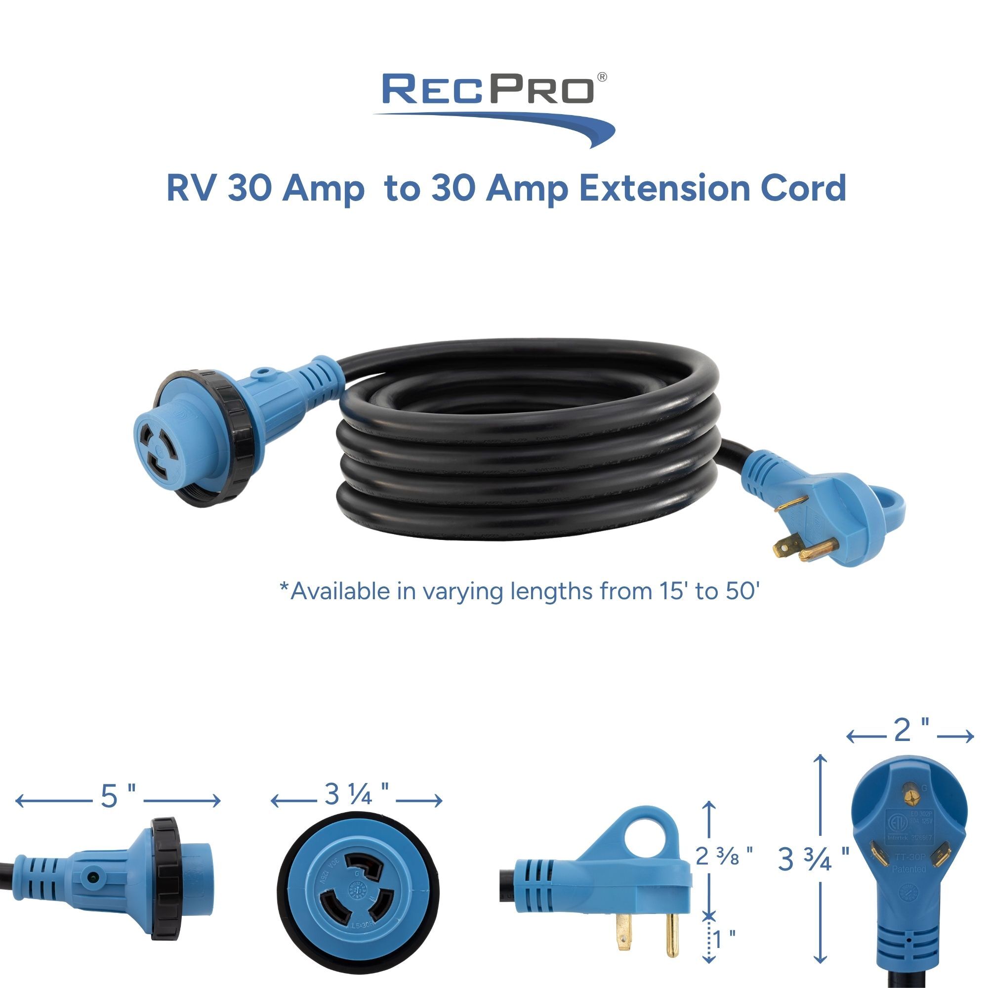 RV 30 Amp to 30 Amp Extension Cord Measurements 