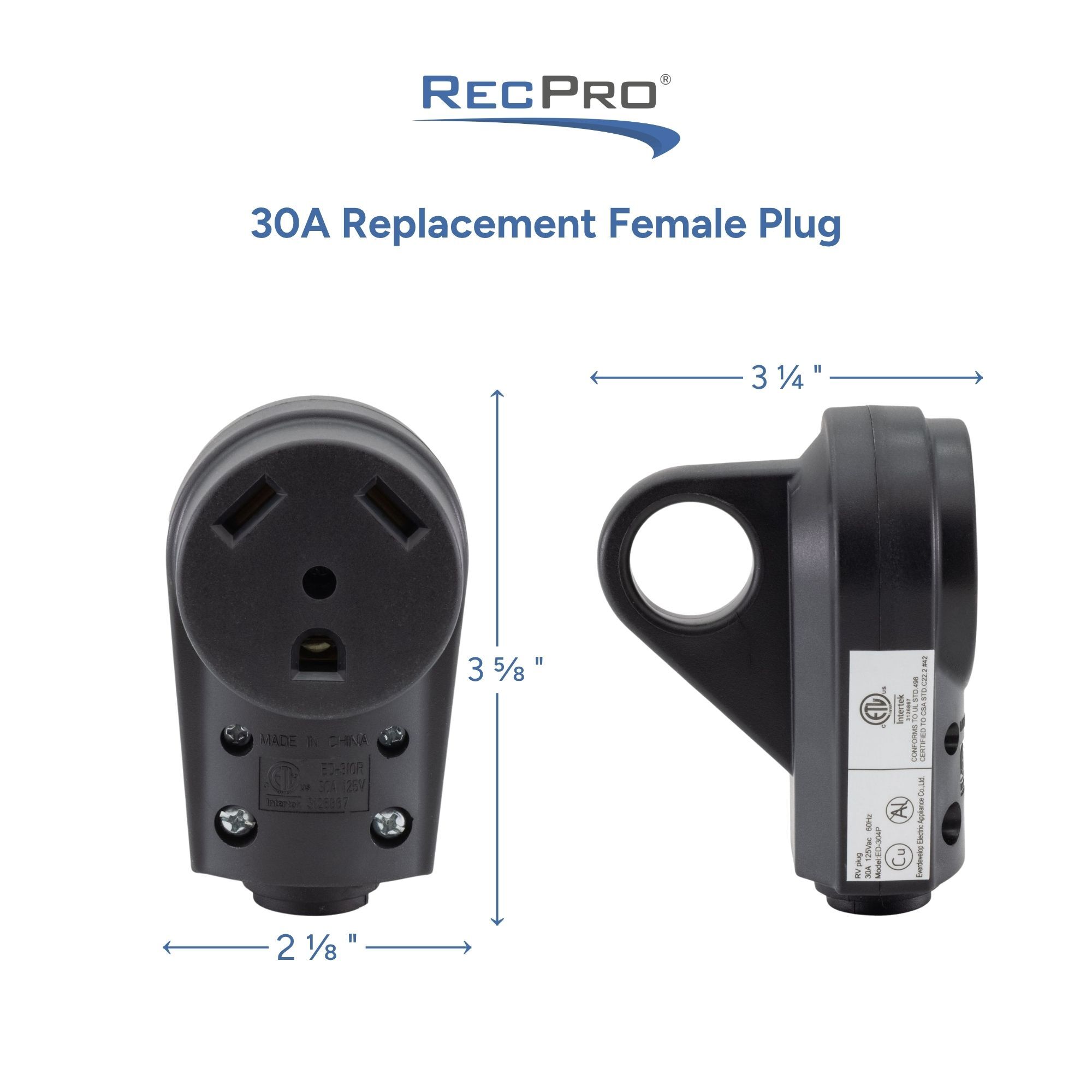 30A Replacement Female Plug Measurements 30A Replacement Female Plug Measurements