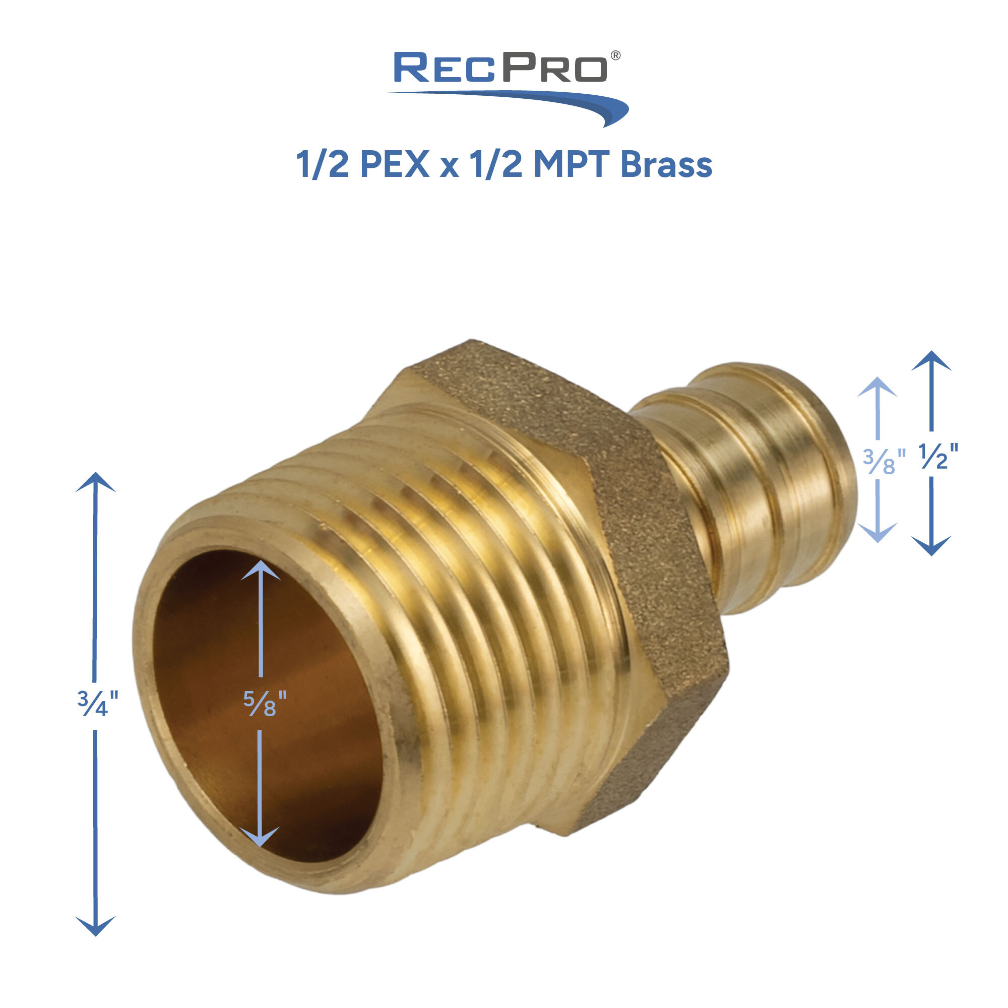 1/2 PEX x 1/2 MPT Brass Fitting Measurements