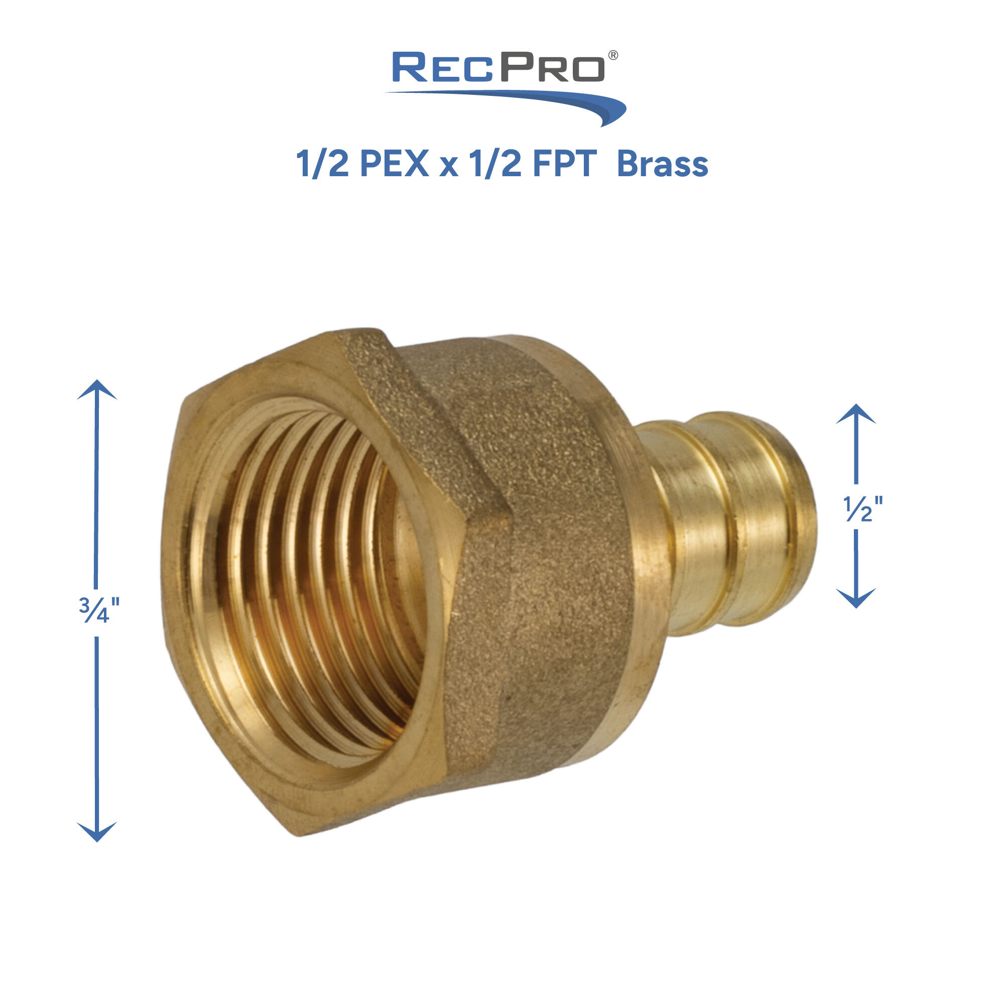 1/2 PEX x 1/2 FPT Brass Measurements 