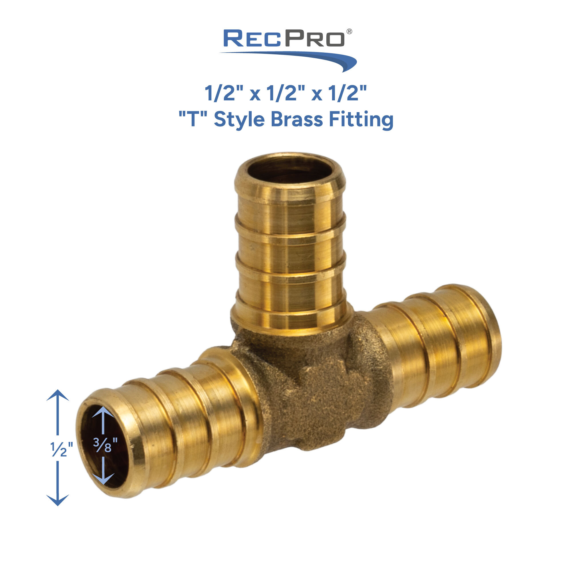 1/2" x 1/2" x 1/2" T Style Brass Fitting Measurements 
