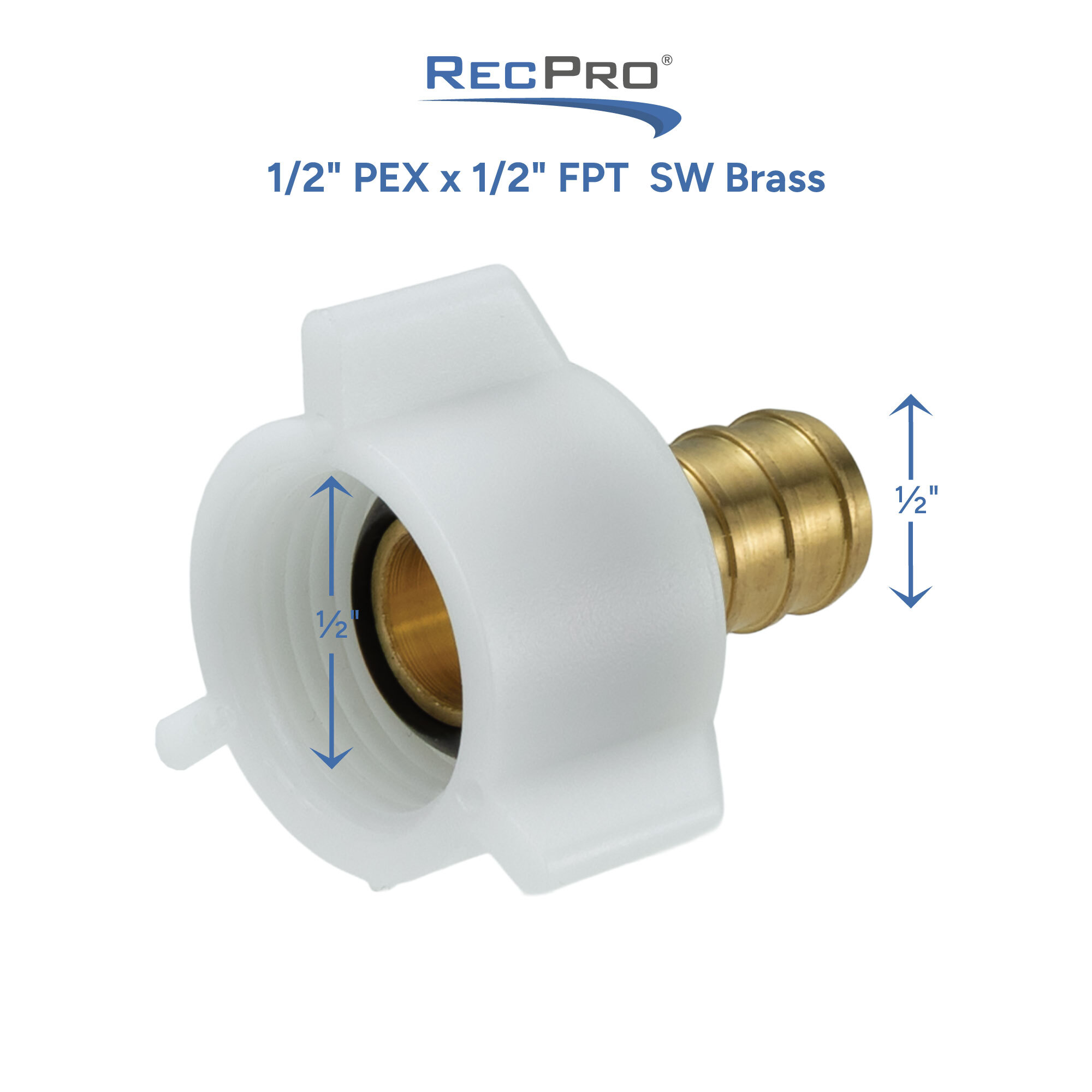 1/2" PEX x 1/2" FPT SW Brass Measurements 
