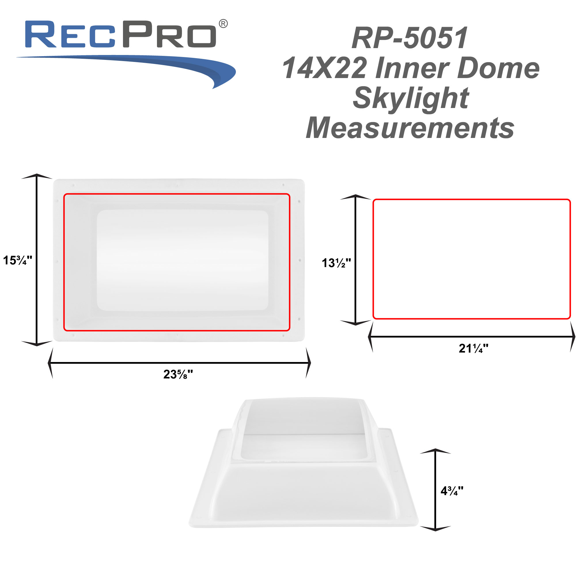 RV 14 x 22 Rectangular Interior Skylight Side Arch - RecPro