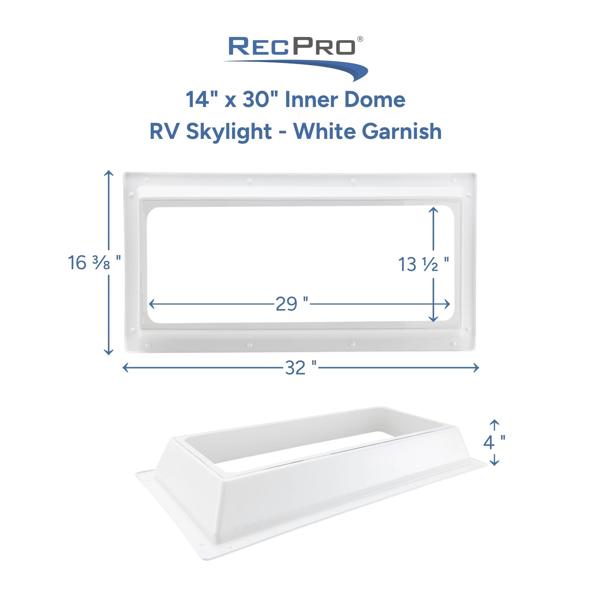 14" x 30" Inner Dome RV Skylight - White Garnish Measurements 14" x 30" Inner Dome RV Skylight - White Garnish Measurements