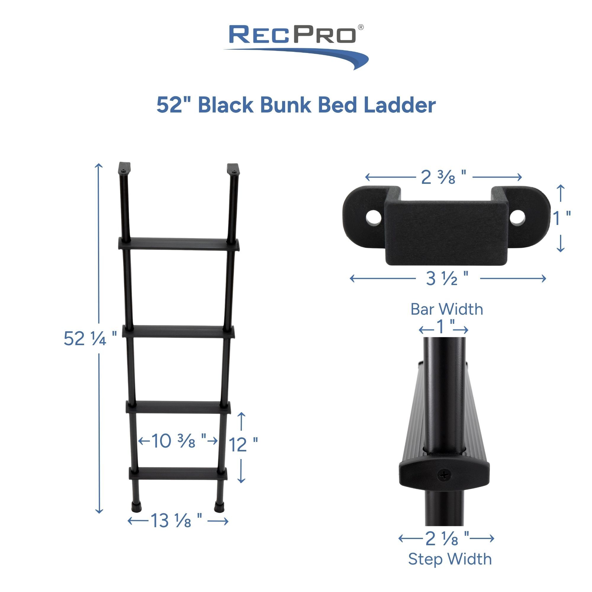 52" Black Bunk Bed Ladder Measurements 