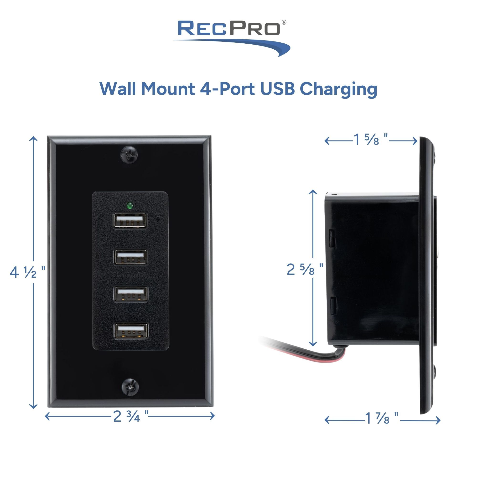 Wall Mount 4-Port USB Charging Measurements Wall Mount 4-Port USB Charging Measurements