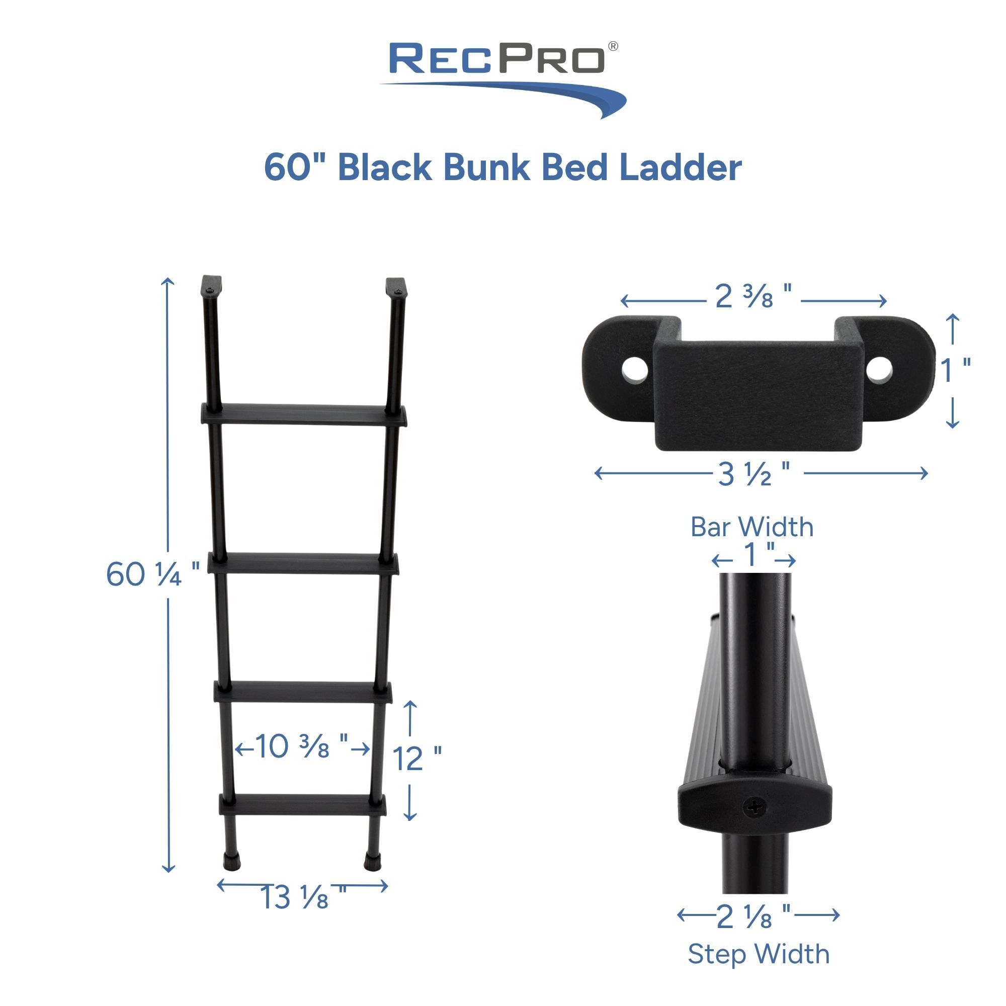 60" Black Bunk Bed Ladder Measurements 