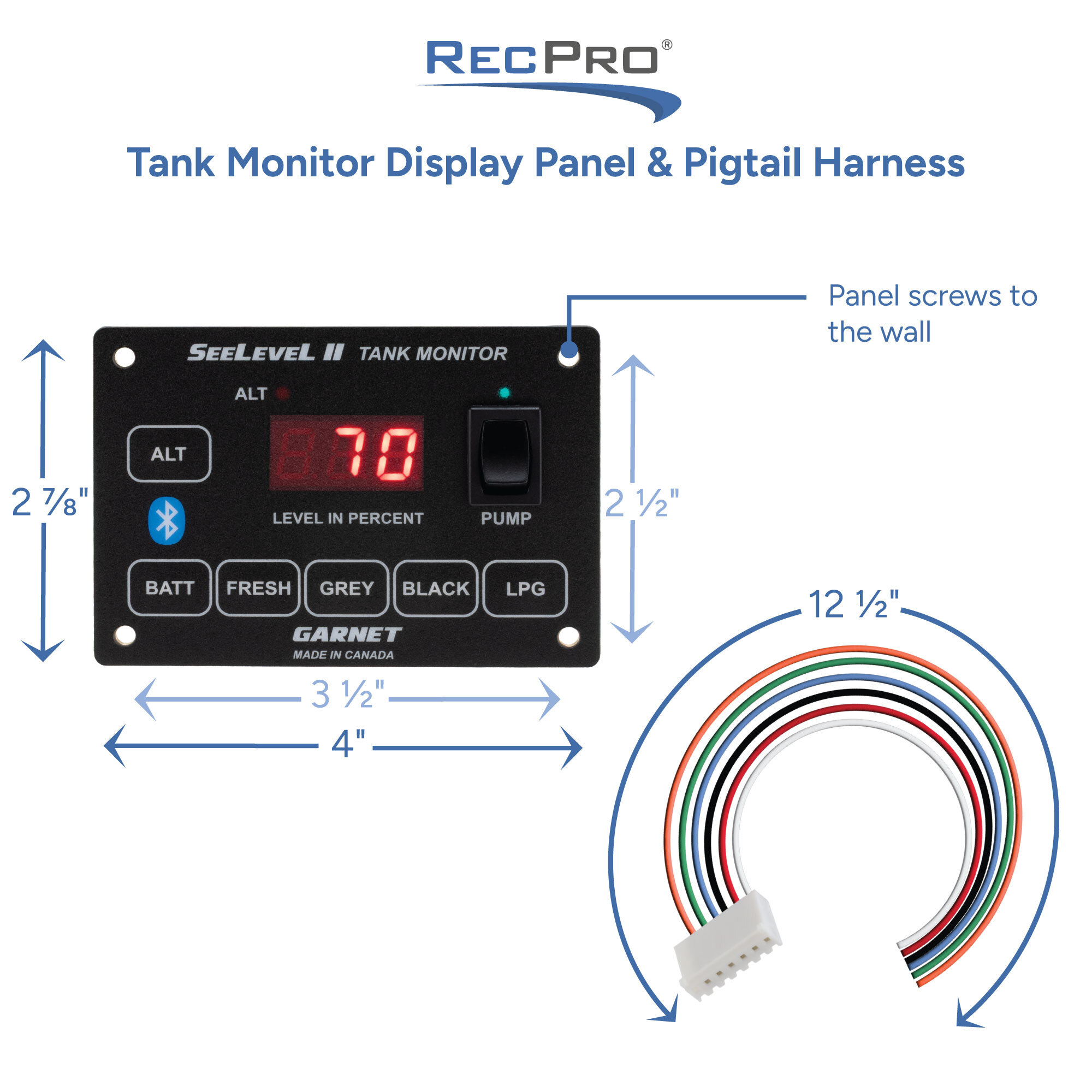 Tank Monitor Display Panel & Pigtail Harness Measurements Tank Monitor Display Panel & Pigtail Harness Measurements