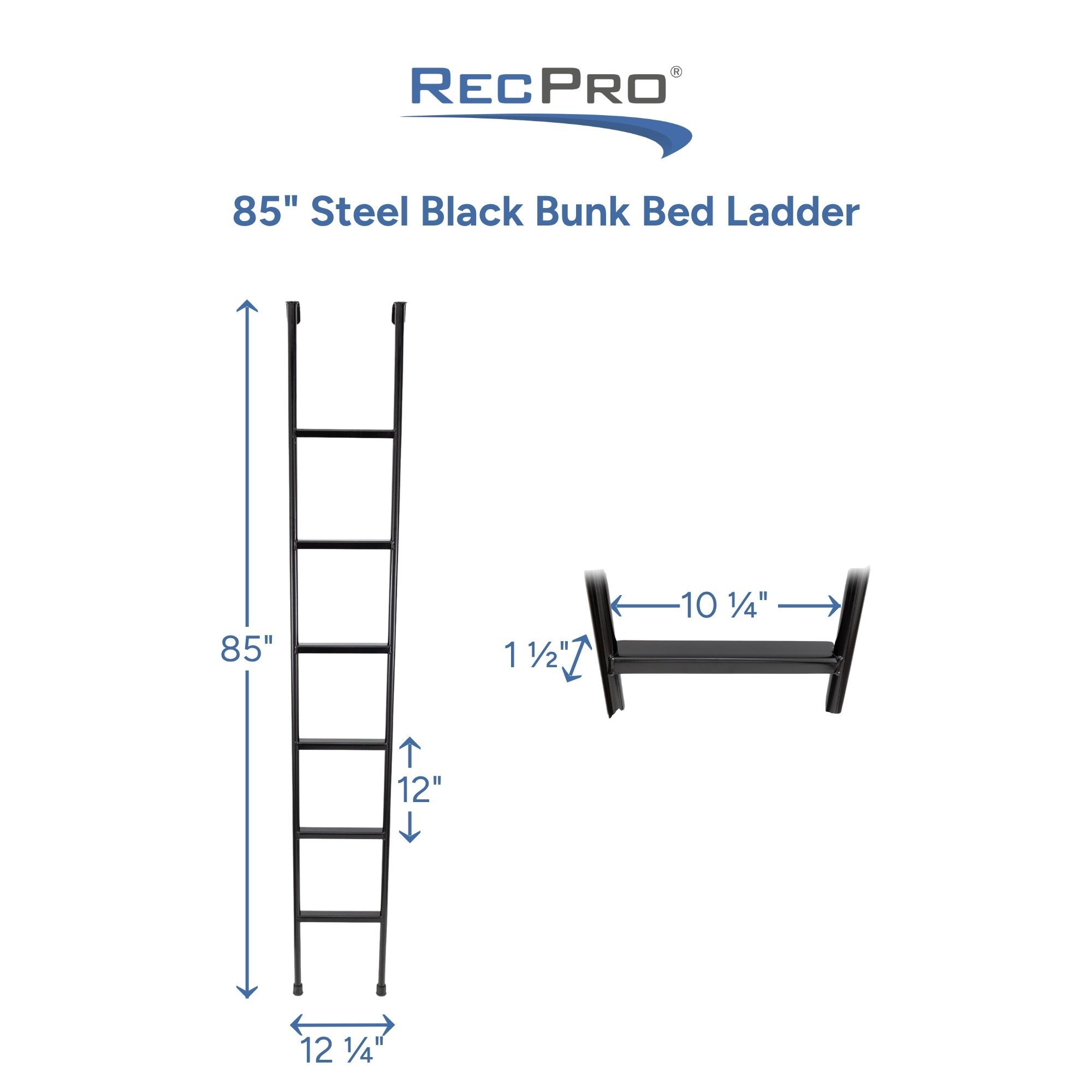 85" Steel Black Bunk Bed Ladder Measurements 