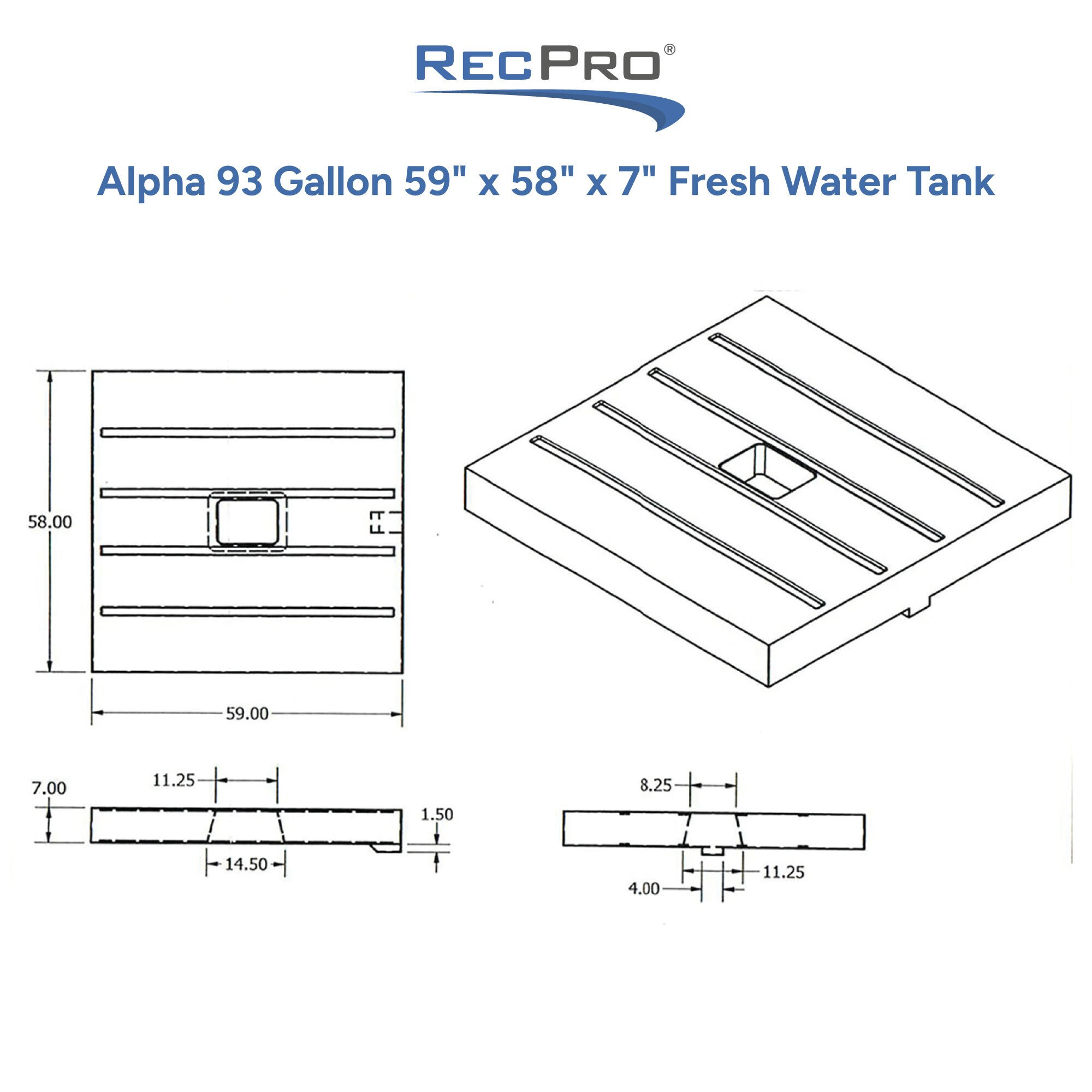 Alpha 93 Gallon 59 x 58 x 7 Fresh Water Tank Measurements 