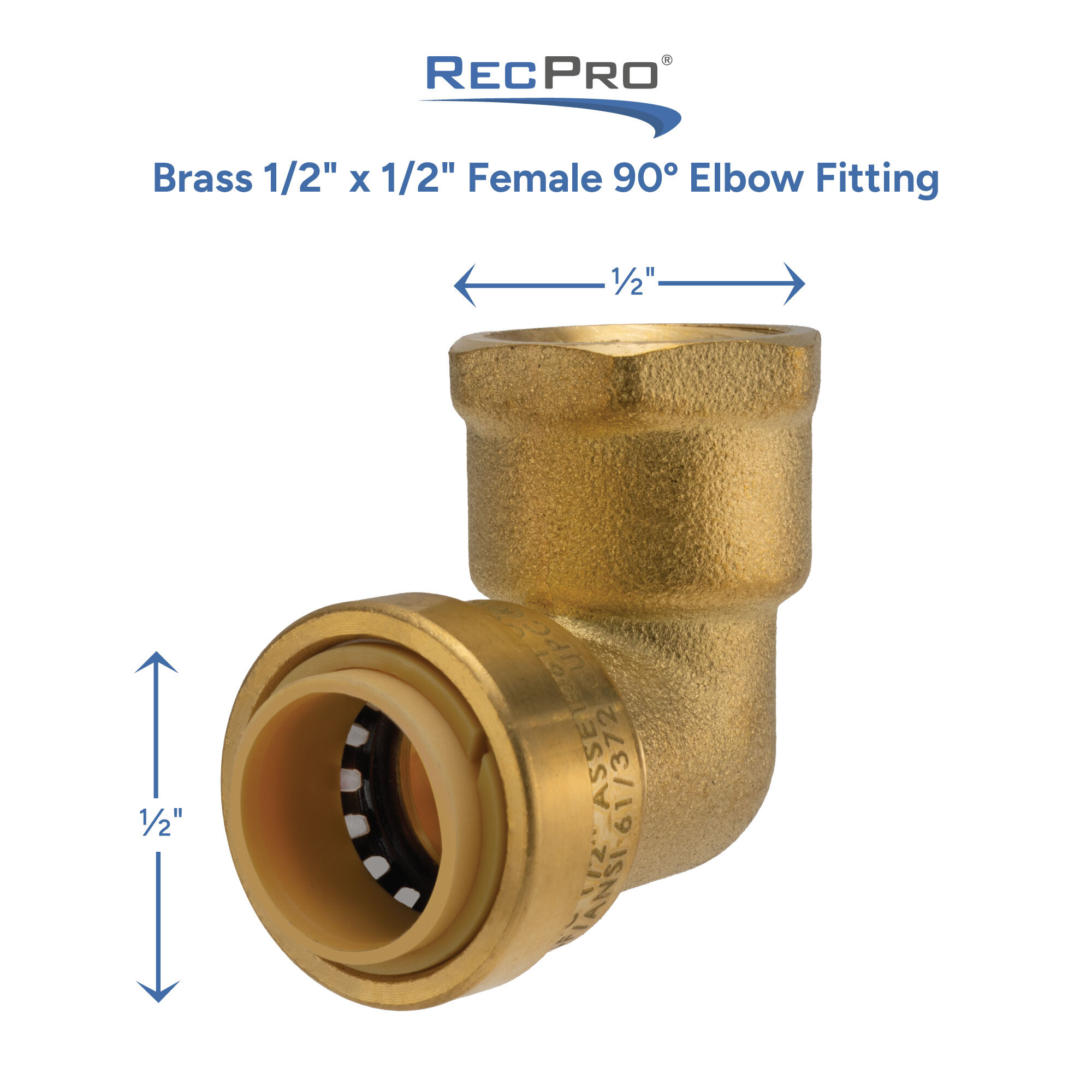 Brass 1/2" x 1/2" Female 90&deg; Elbow Fitting Measurements
