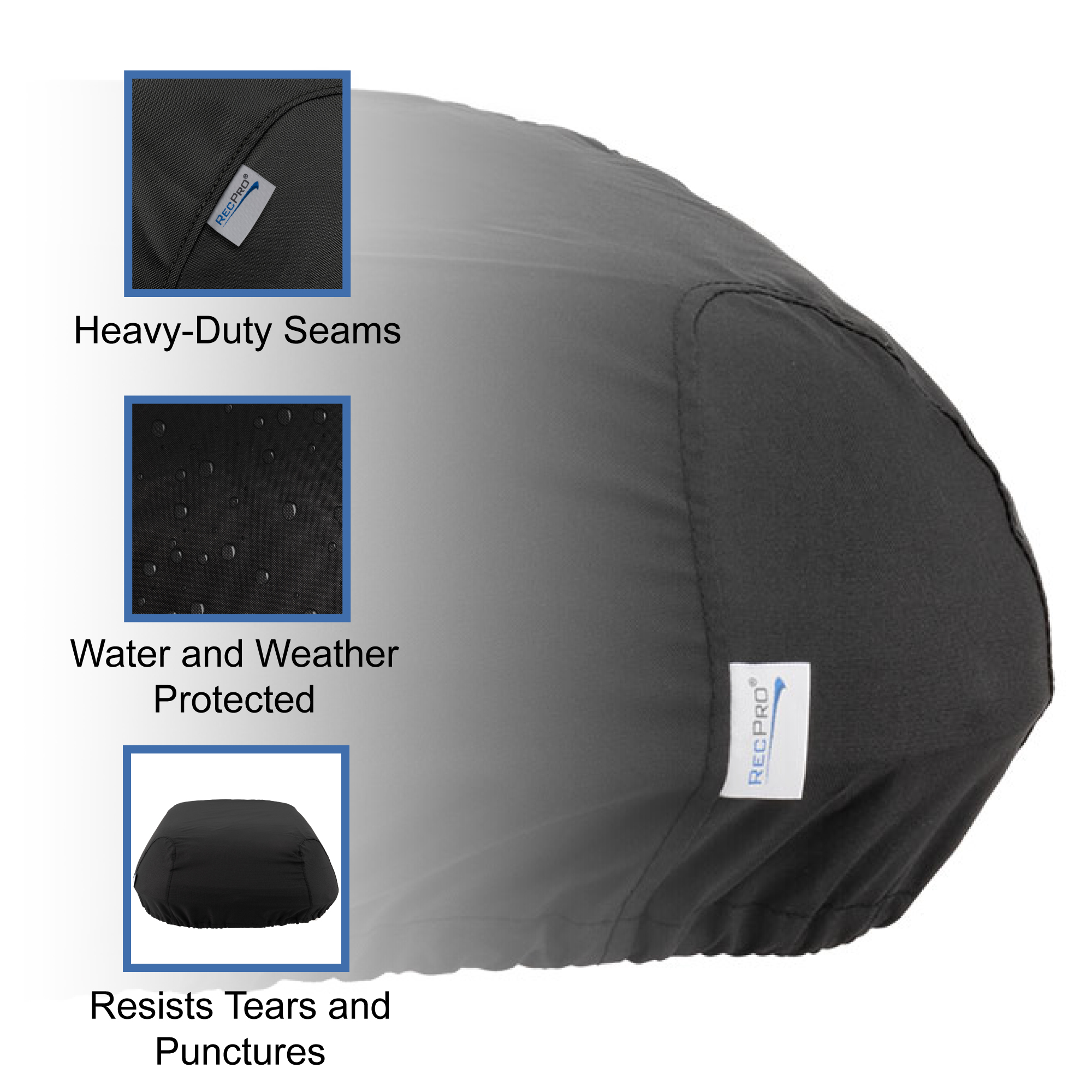 Heavy duty seams. Water and weather protected. Resists tears and punctures. Heavy duty seams. Water and weather protected. Resists tears and punctures.