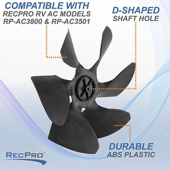 Compatible with RecPro air conditioner models RP-AC3800 and RP-AC3501. D-Shaped shaft hole. Durable ABS plastic.