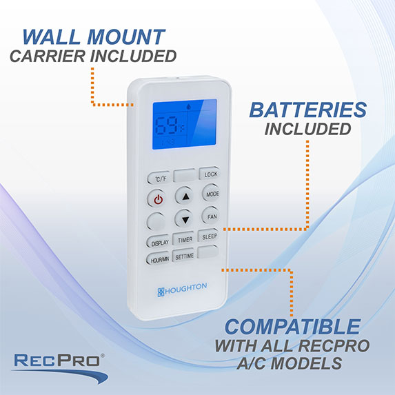 Wall mount carrier included. Batteries included. Compatible with all RecPro air conditioner models.