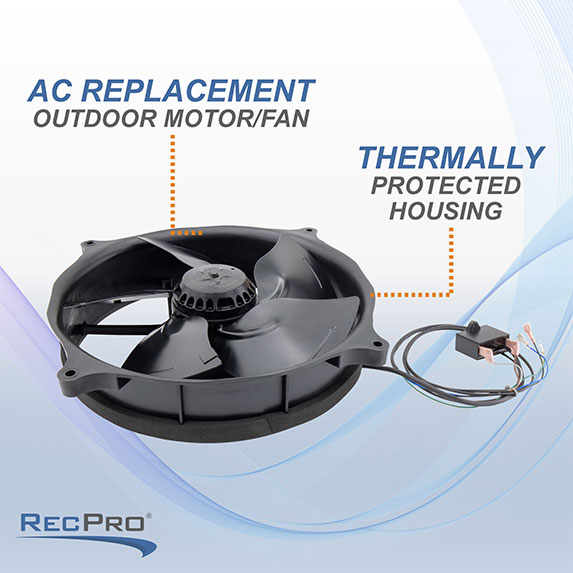 AC replacement outdoor motor/fan. Thermally protected housing.