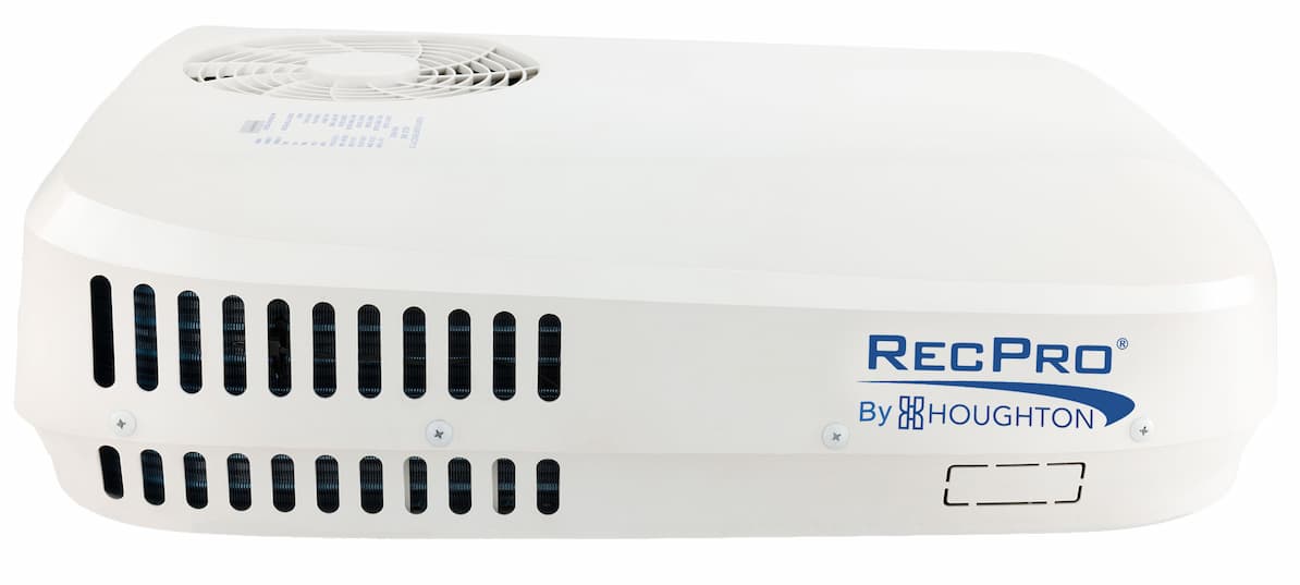 White 48V air conditioner side profile.