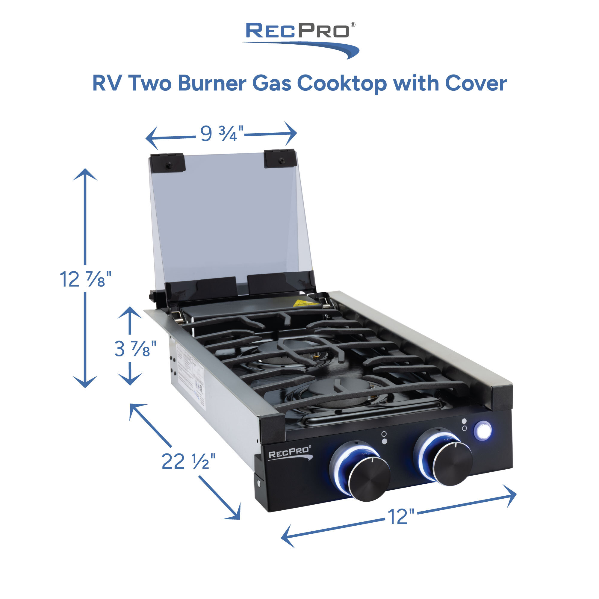 RV Two Burner Gas Cooktop with Cover Measurements 