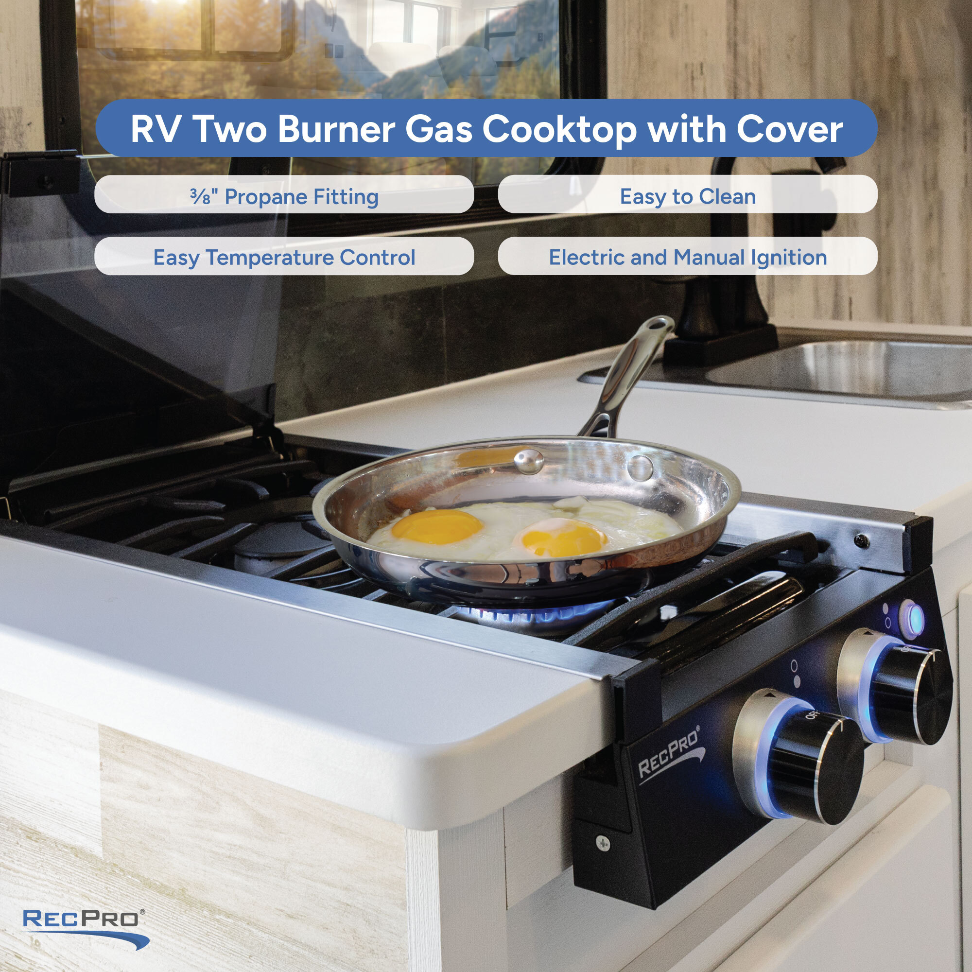 RV Two Burner Gas Cooktop with Cover Infographic