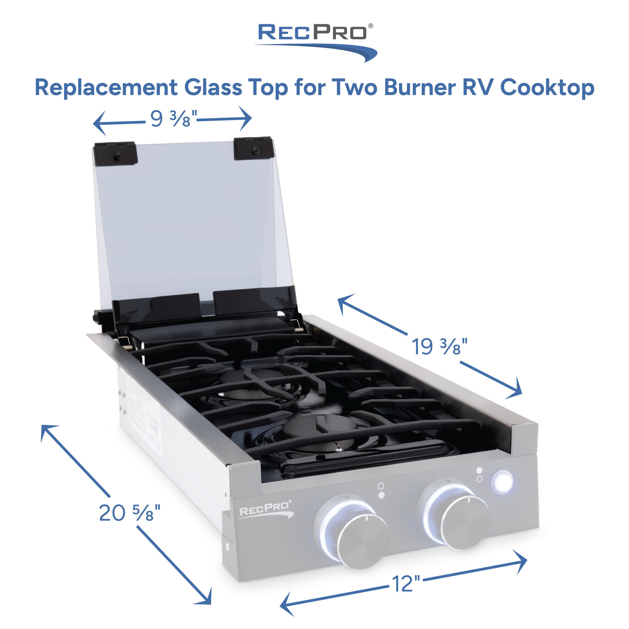Replacement Glass Top for Two Burner RV Cooktop Measurements 