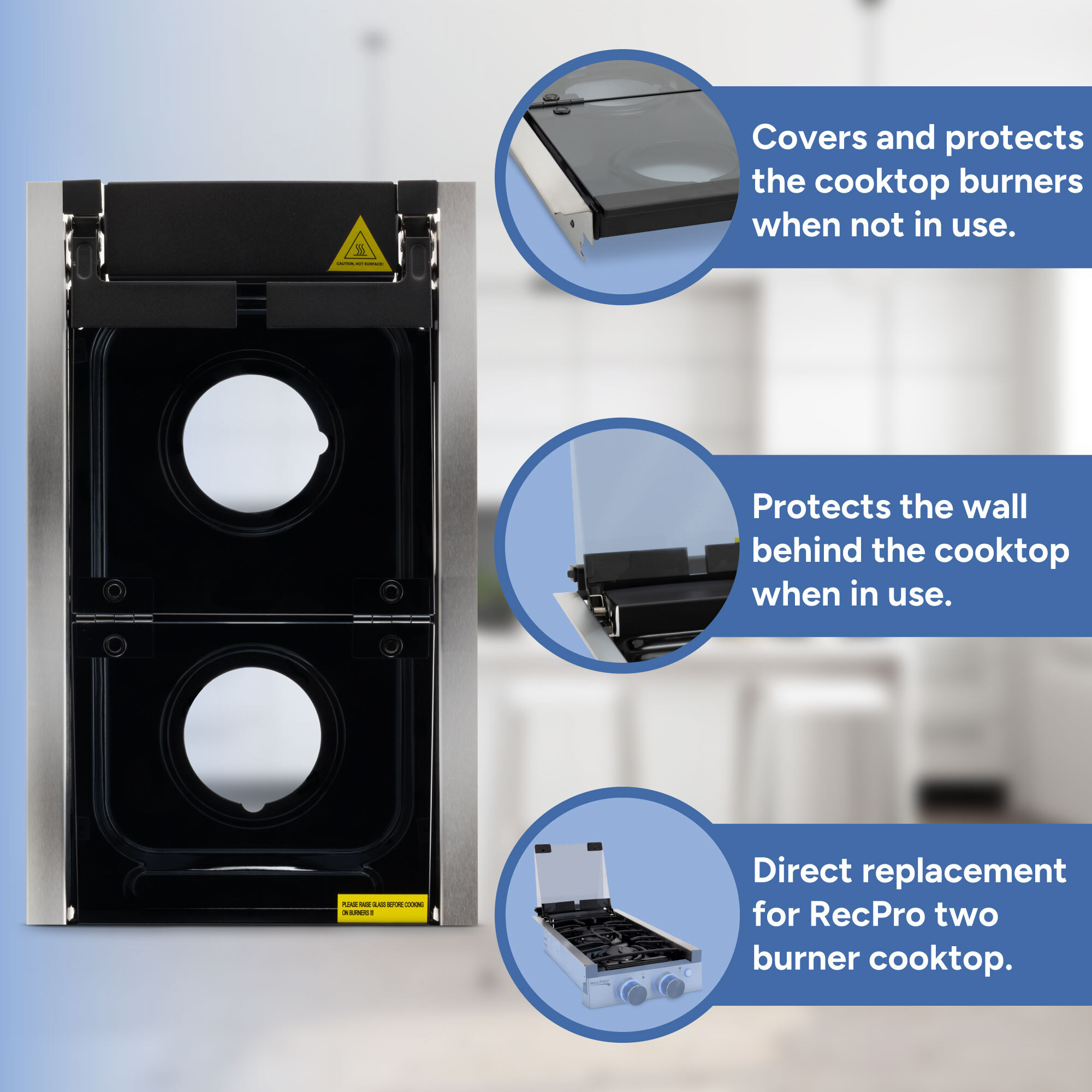 Covers and Protects, Protects the Wall, Direct Replacement for RecPro Two Burner Cooktop