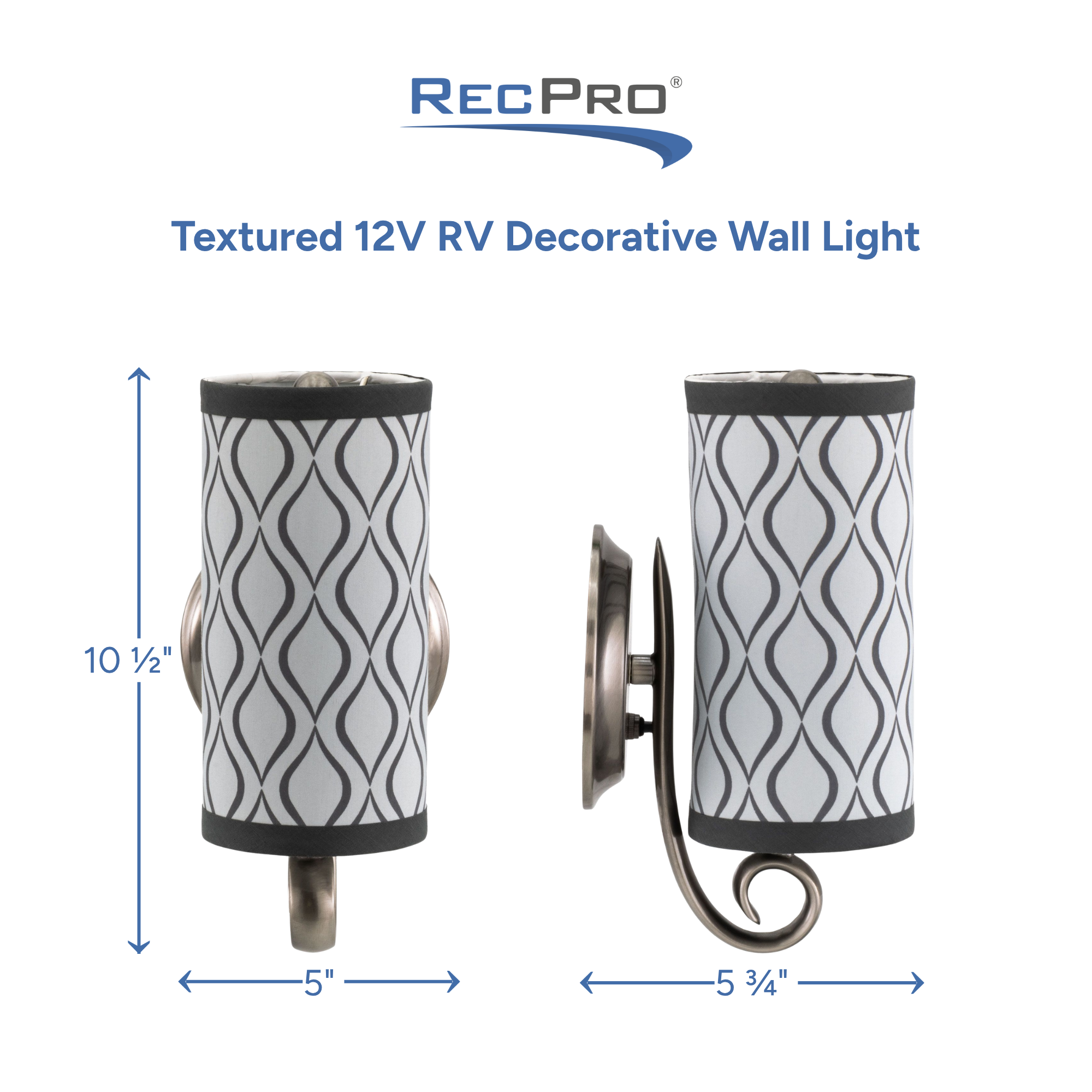 Textured 12V RV Decorative Wall Light Measurements
