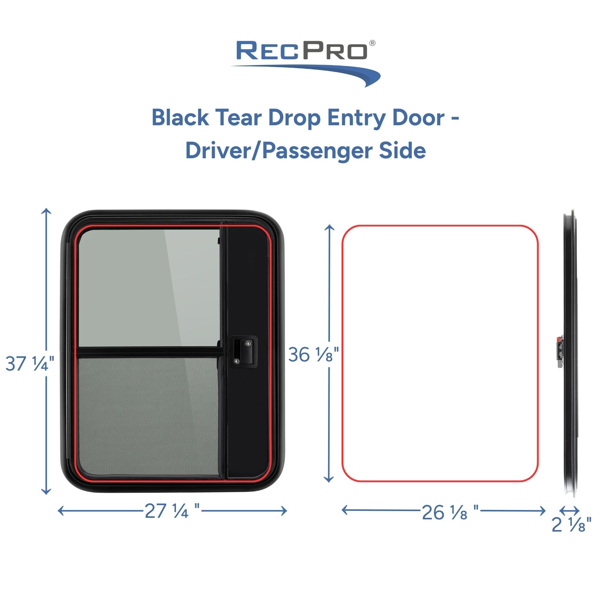 Black Tear Drop Entry Door - Driver/Passager Side Measurements 