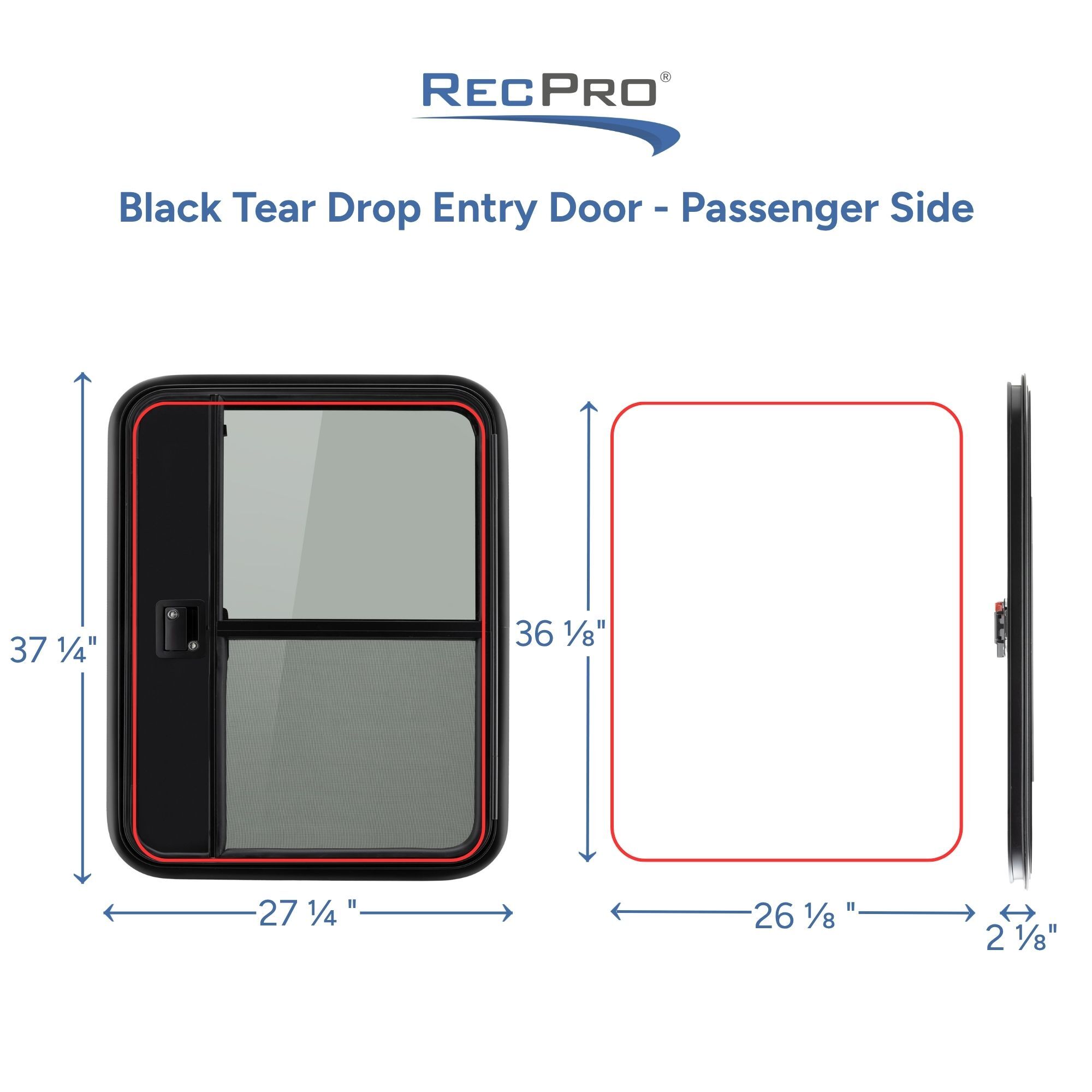 Black Tear Drop Entry Door - Passenger Side Measurements Black Tear Drop Entry Door - Passenger Side Measurements