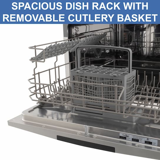 spacious dish rack with removable cutlery basket