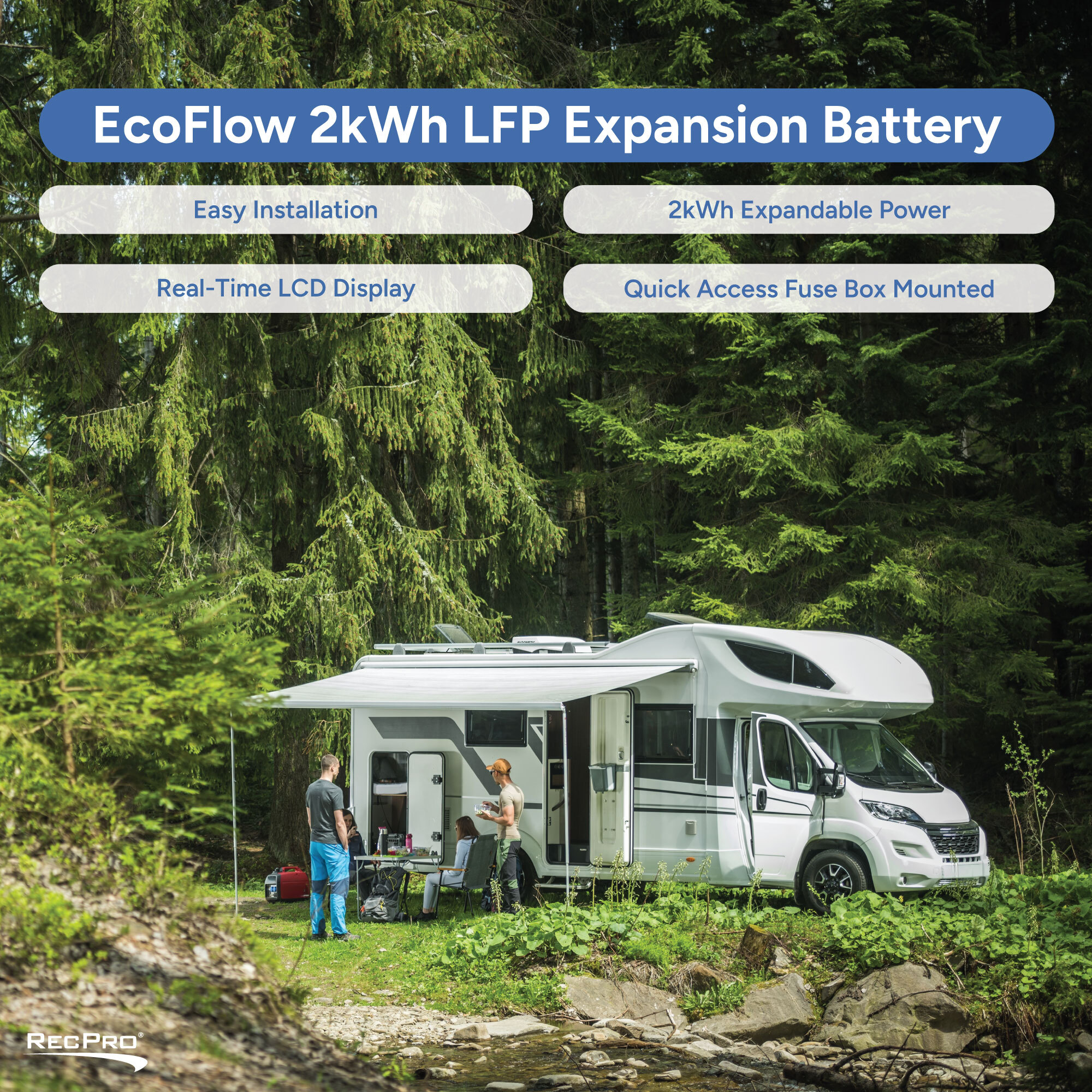 Easy Installation, 2kWh Expandable Battery, Real-Time LCD Display, Quick Access Fuse Box Mounted